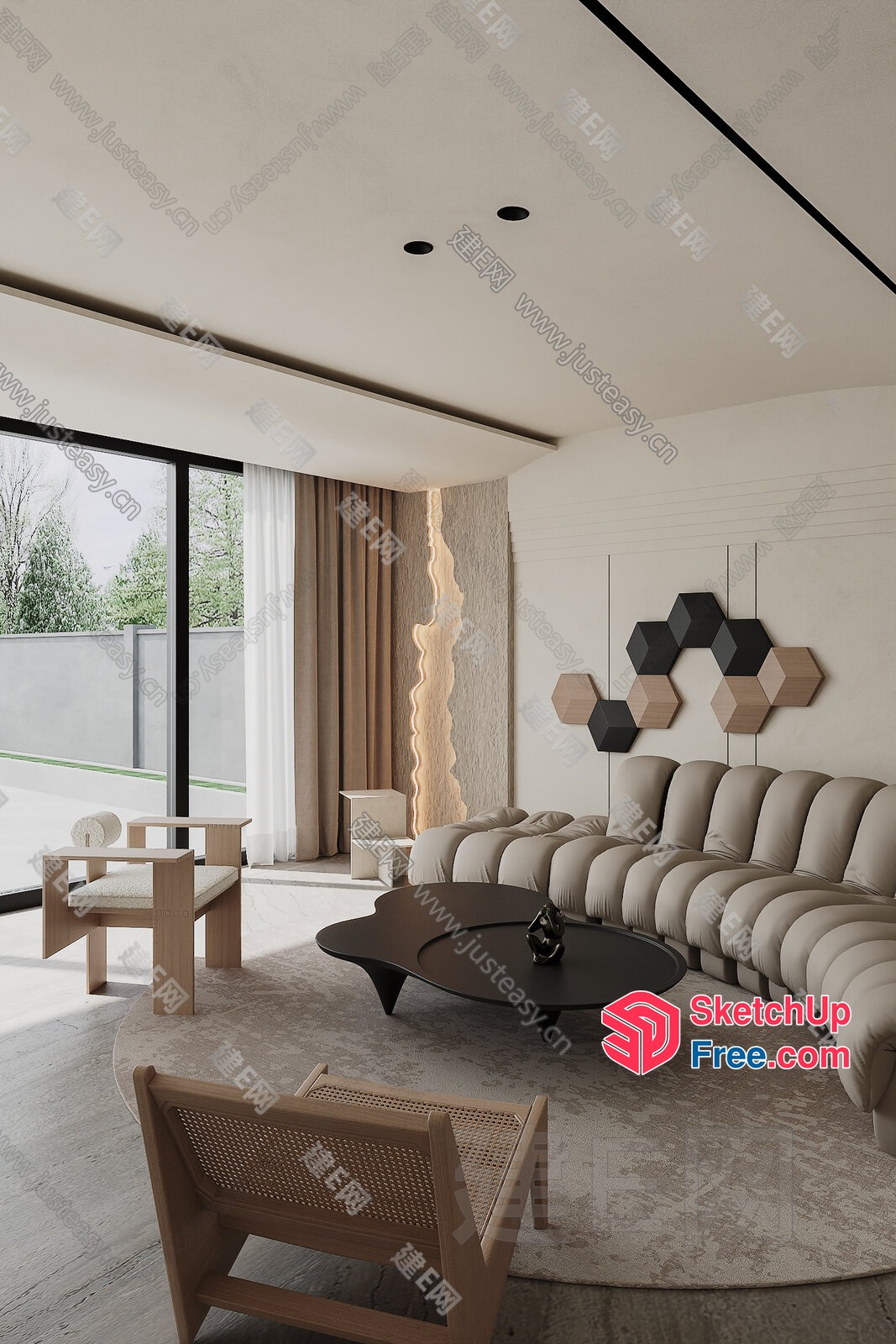 Modern Minimalist Living Room With Neutral Color Palette And Natural Light 3D SketchUp File
