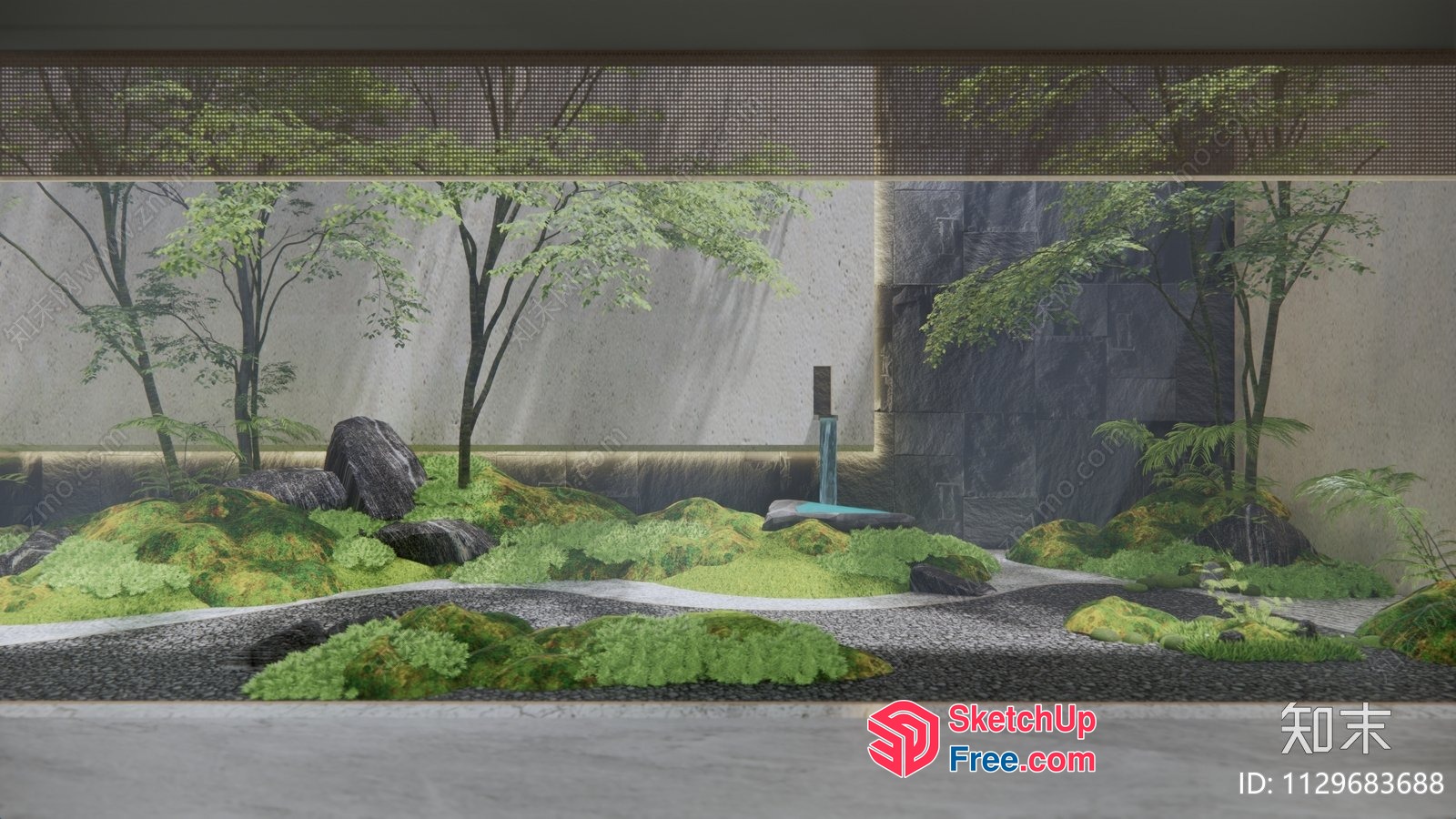 Japanese Style Garden With Refined Architectural Elements 3D SketchUp File