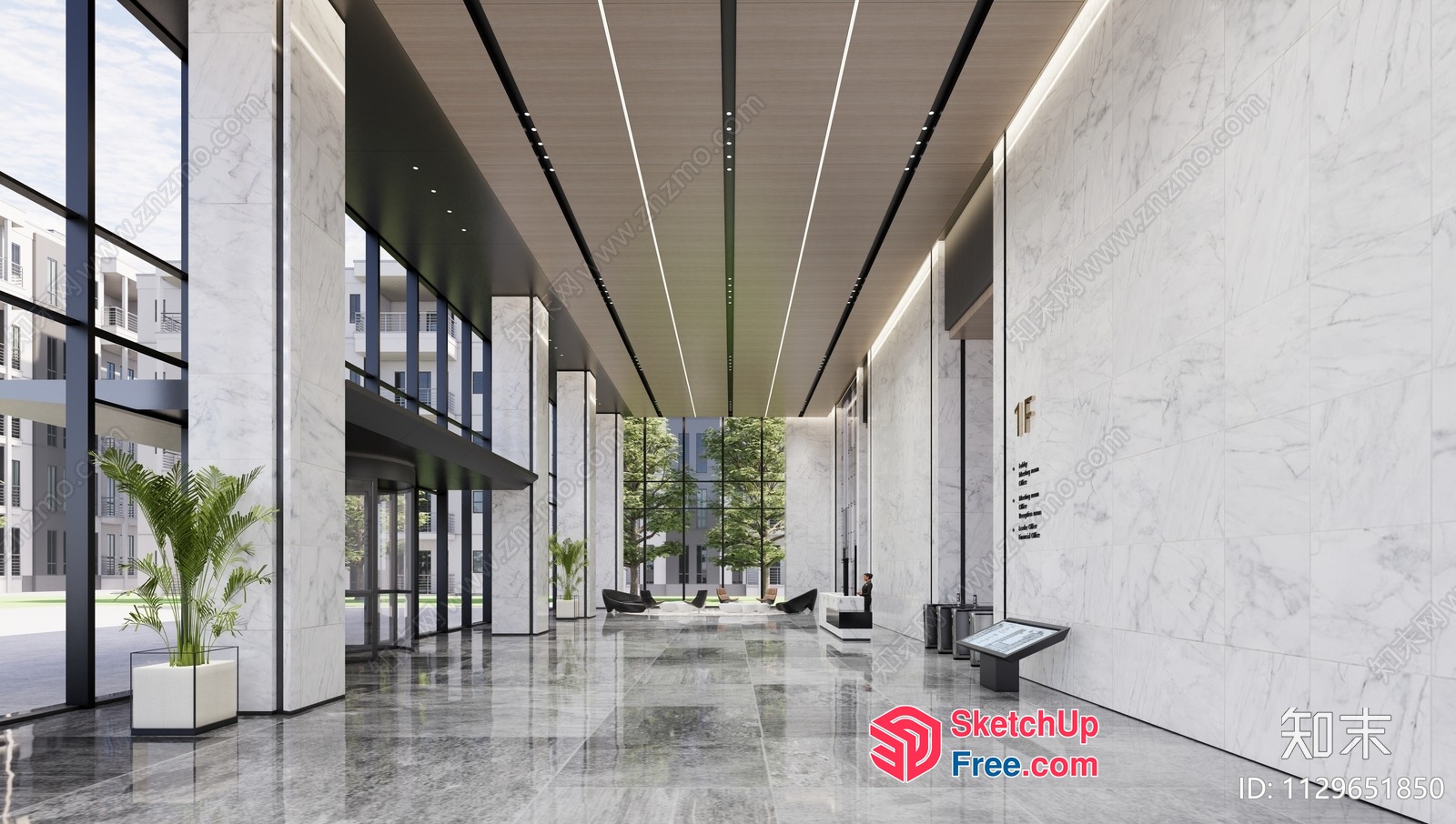 Modern Marble And Glass Building Interior 3D SketchUp File