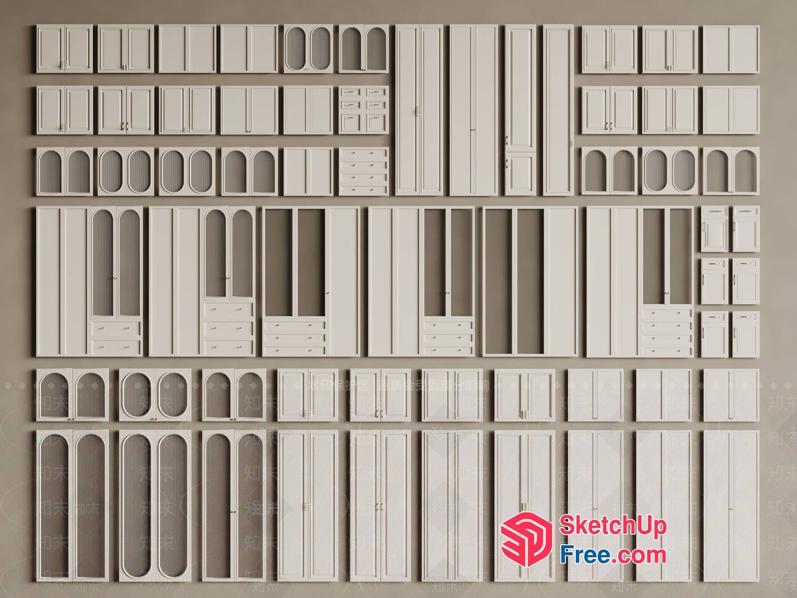 White Arched Window Frames And Cabinets 3D SketchUp File
