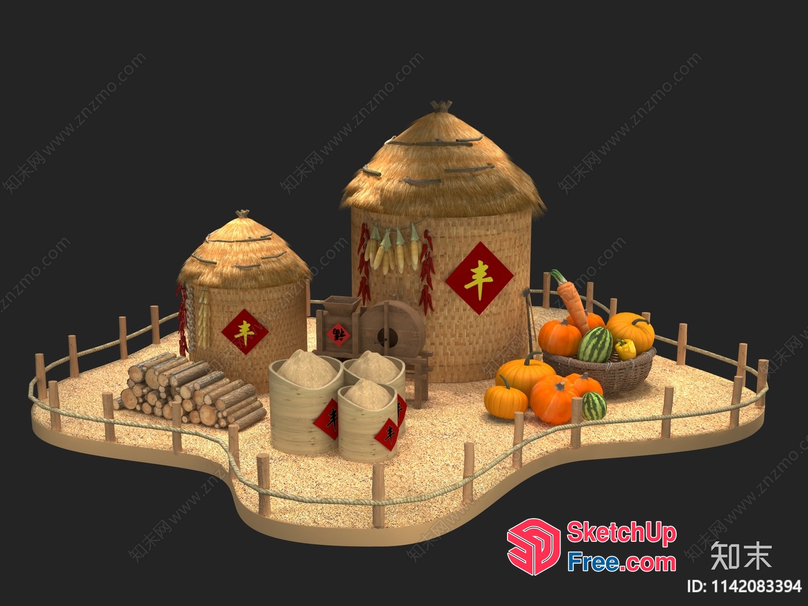 Traditional Asian Village Scene 3D SketchUp File