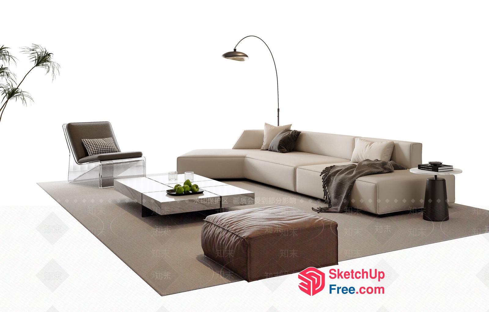 Modern Minimalist Living Room With Neutral Tones 3D SketchUp File