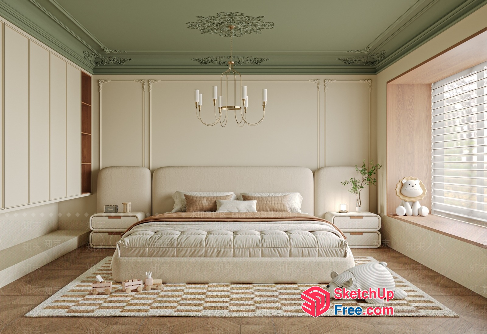 Classic Style Creamy Villa Bedroom 3D SketchUp File