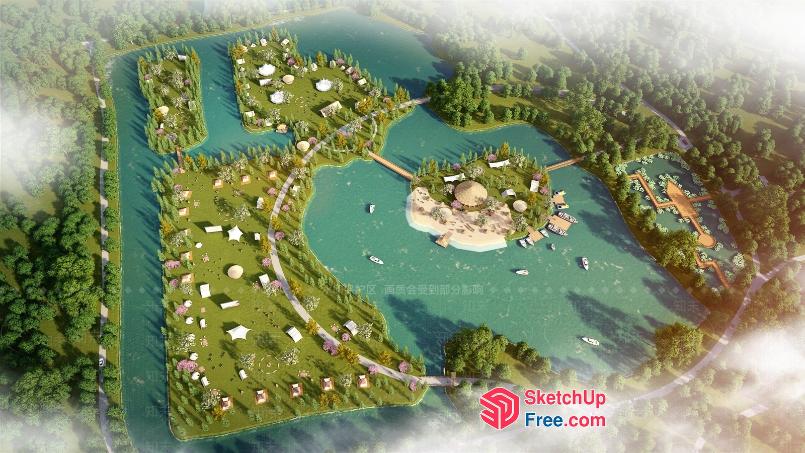 Futuristic Lakeside Resort 3D SketchUp File