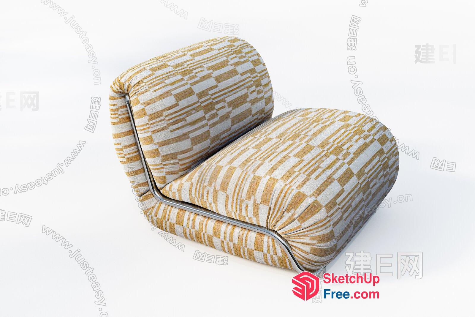 Modern Yellow And White Patterned Chair 3D SketchUp File