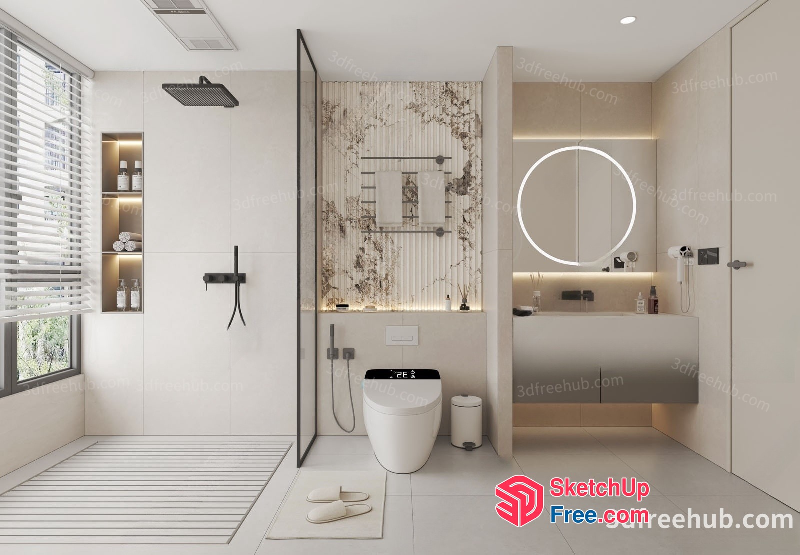 Modern Bathroom Interior With White And Gray Decor 3D SketchUp File
