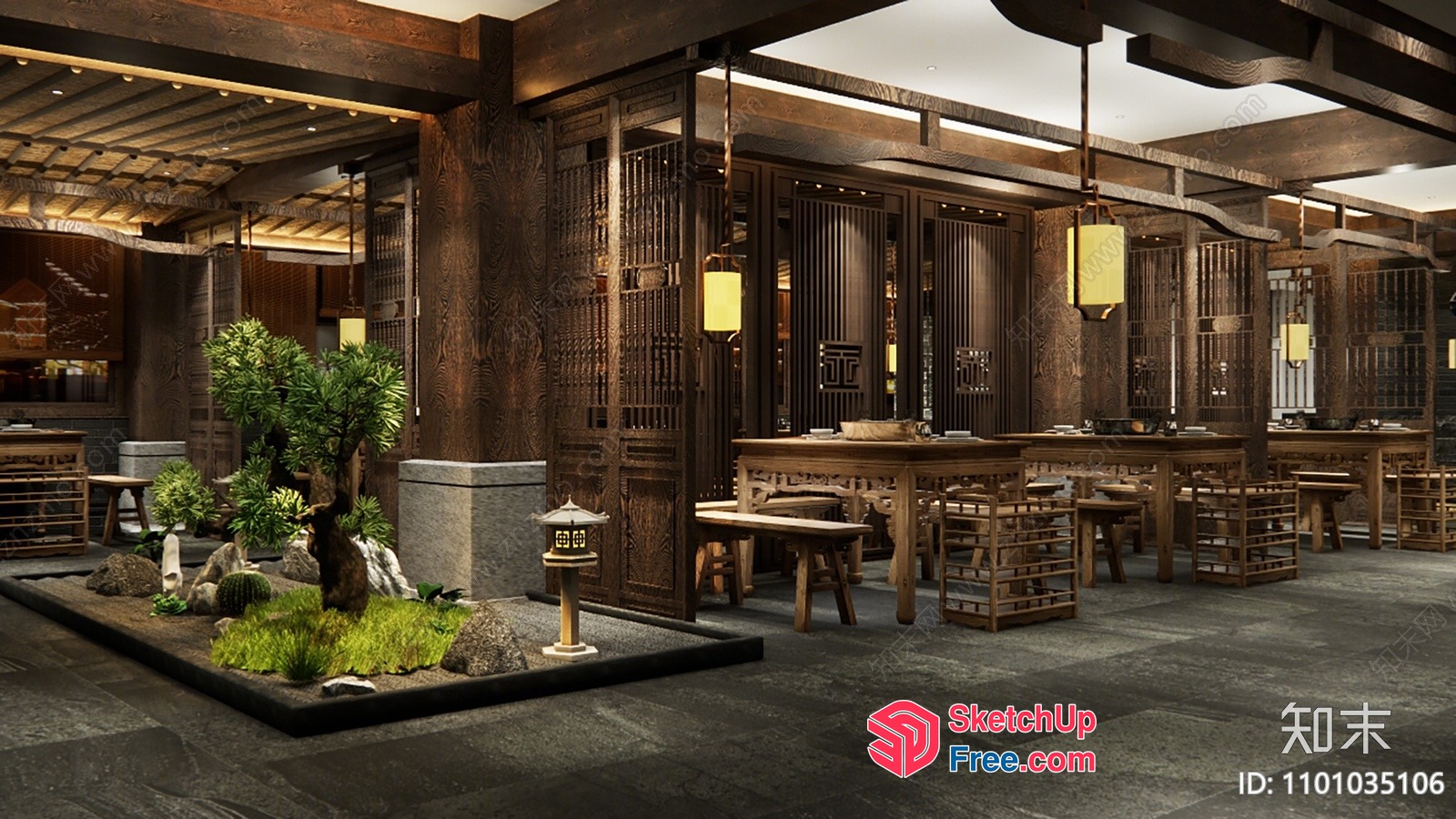 Asian-Inspired Dining Space With Traditional Decor 3D SketchUp File
