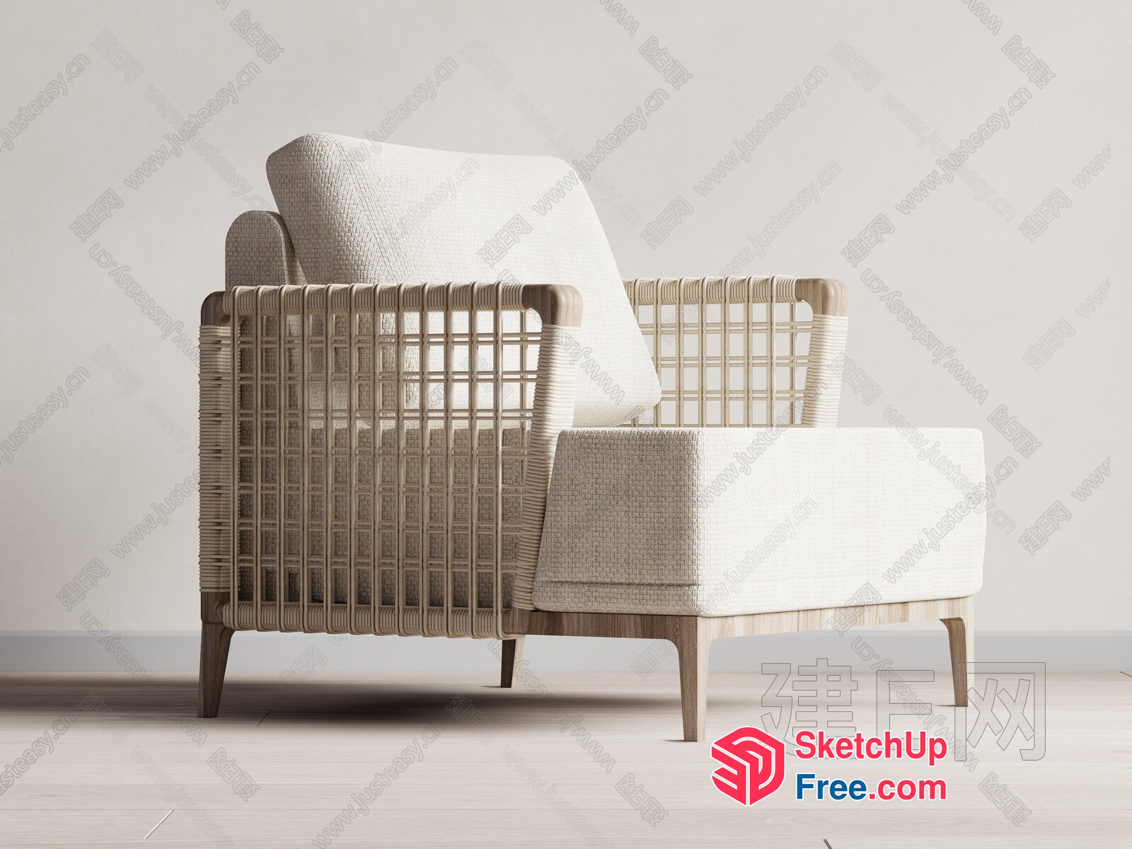 Modern Armchair With Rattan And Upholstered Design 3D SketchUp File