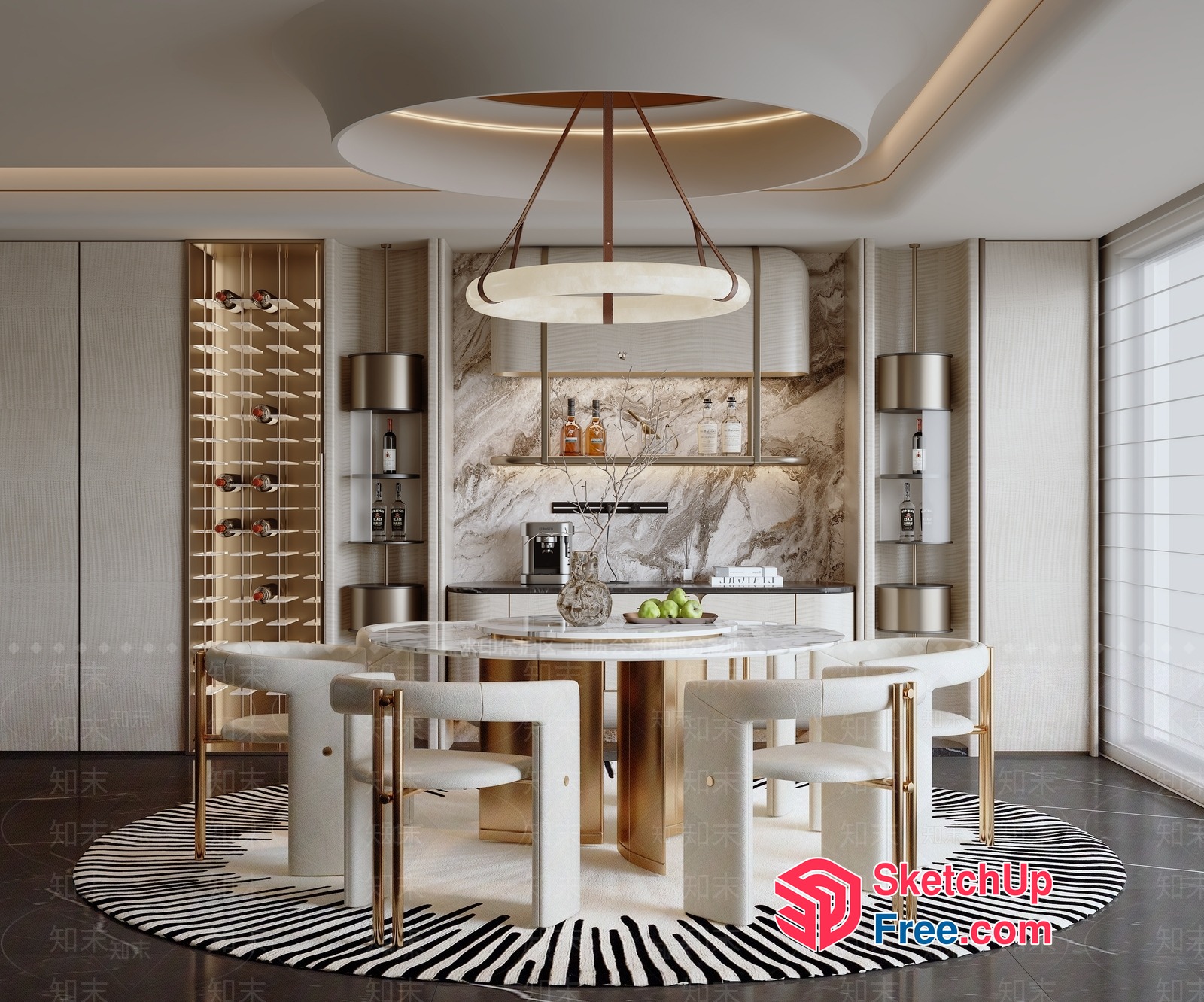 Elegant Modern Dining Room With White And Gold Accents 3D SketchUp File