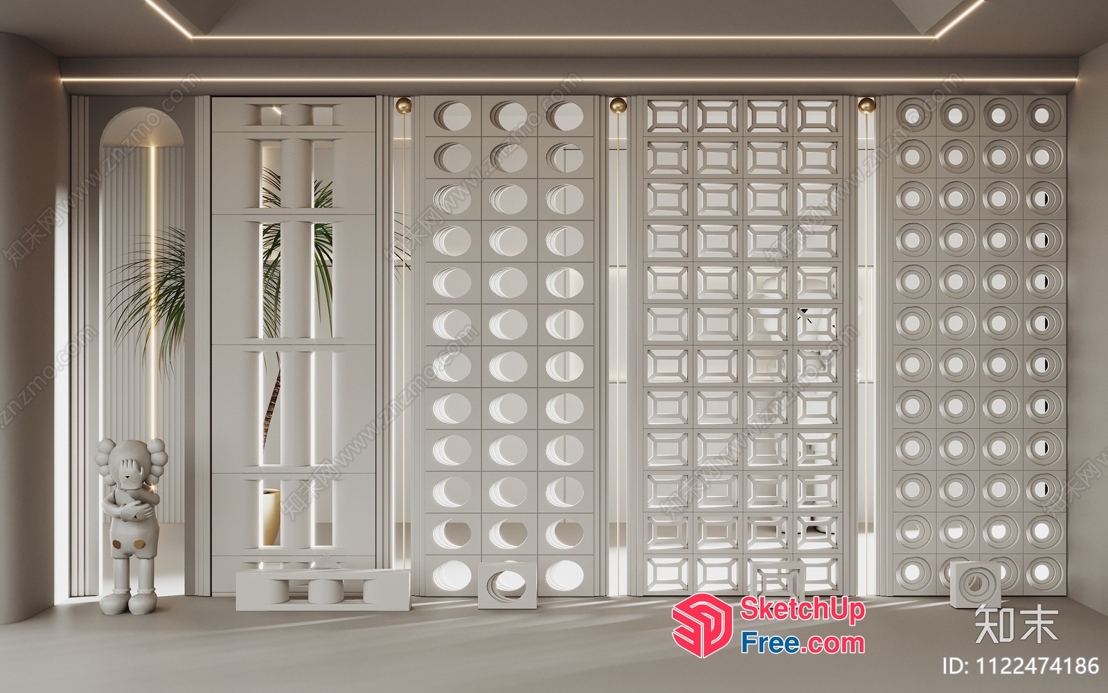 Glass Brick Partition Screen Interior 3D SketchUp File