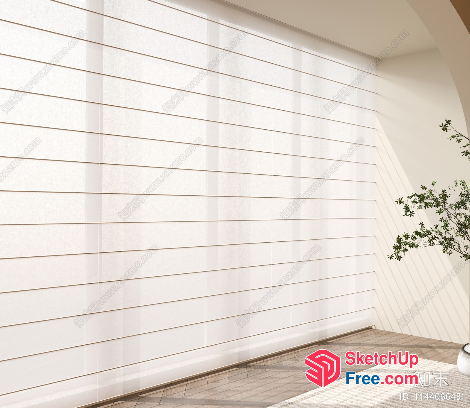 Elegant White Blinds And Plant Decor 3D SketchUp File