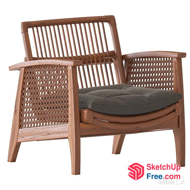Wooden Chair With Rattan Backrest And Cushion 3D SketchUp File