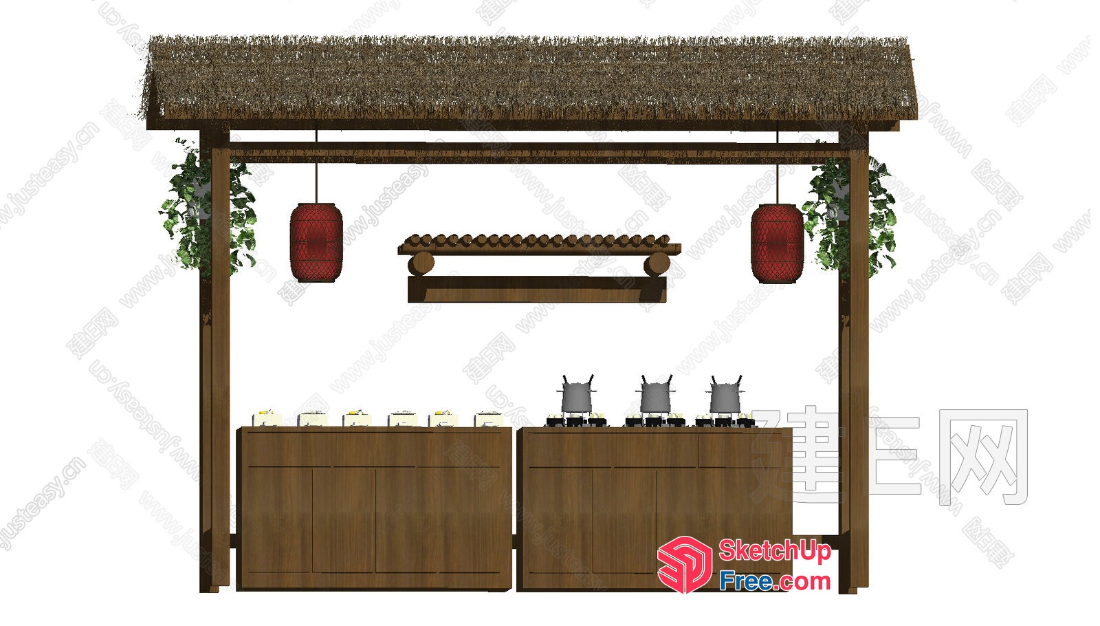 Rustic Outdoor Pavilion With Traditional Asian Decor 3D SketchUp File