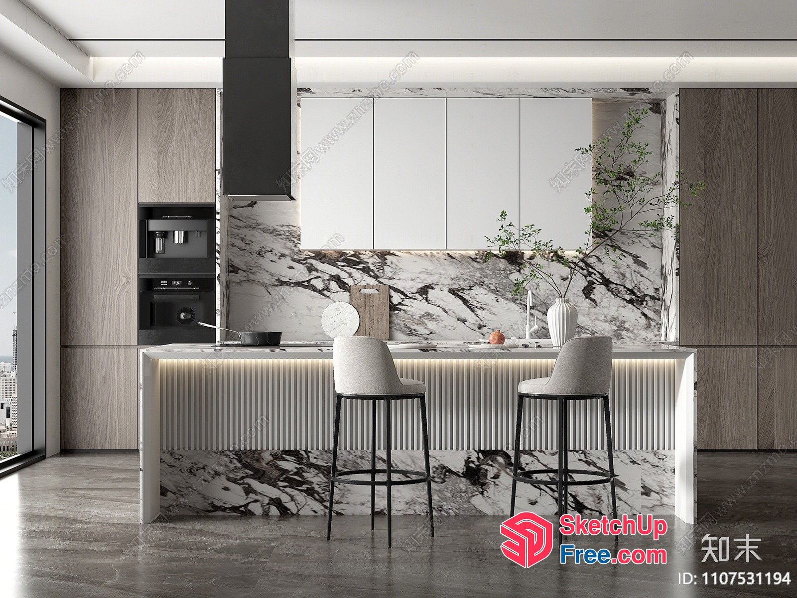 Modern Kitchen With Marble And Wood Accents 3D SketchUp File