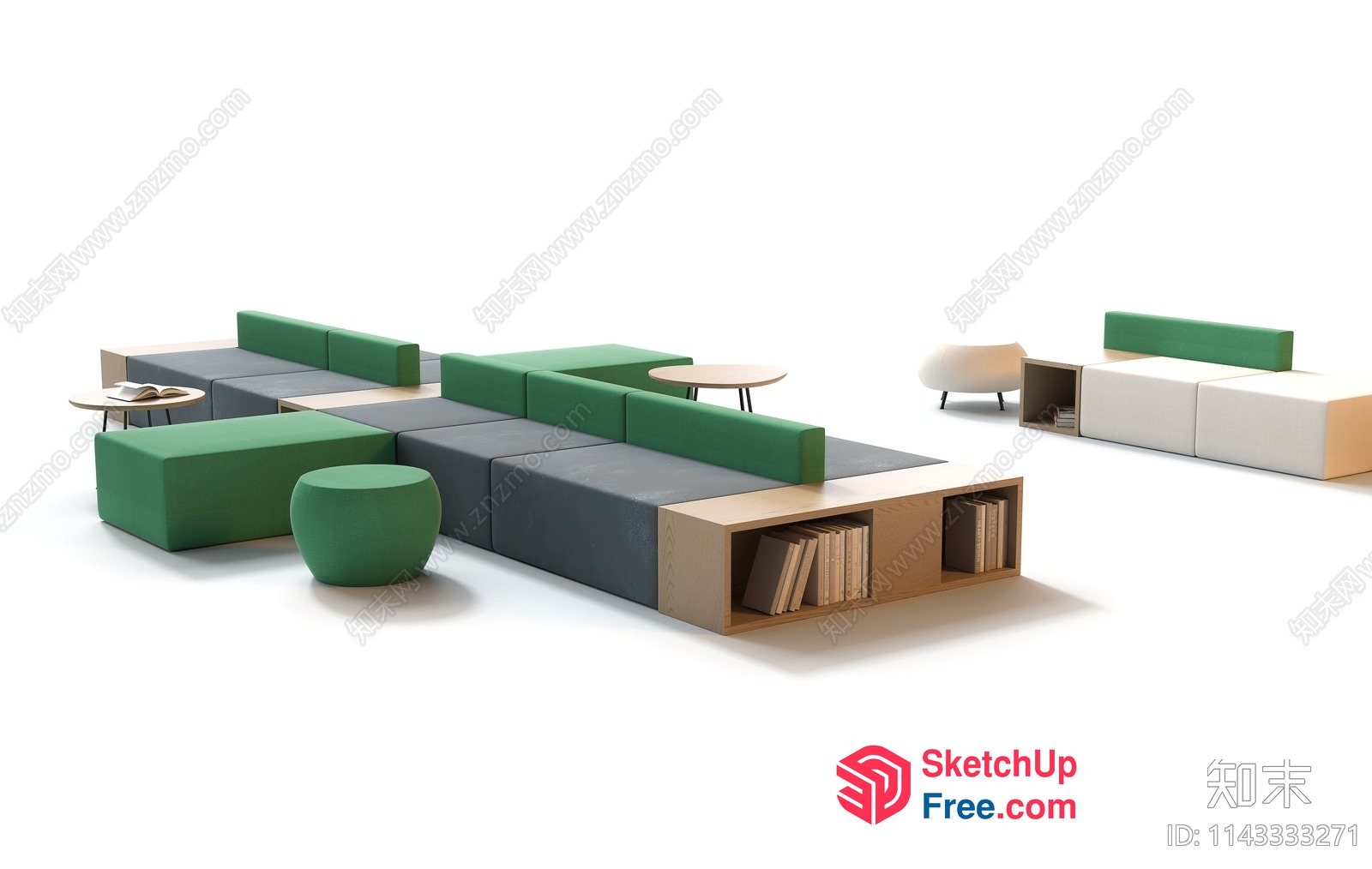 Modern Furniture Set With Green And Gray Cushions 3D SketchUp File