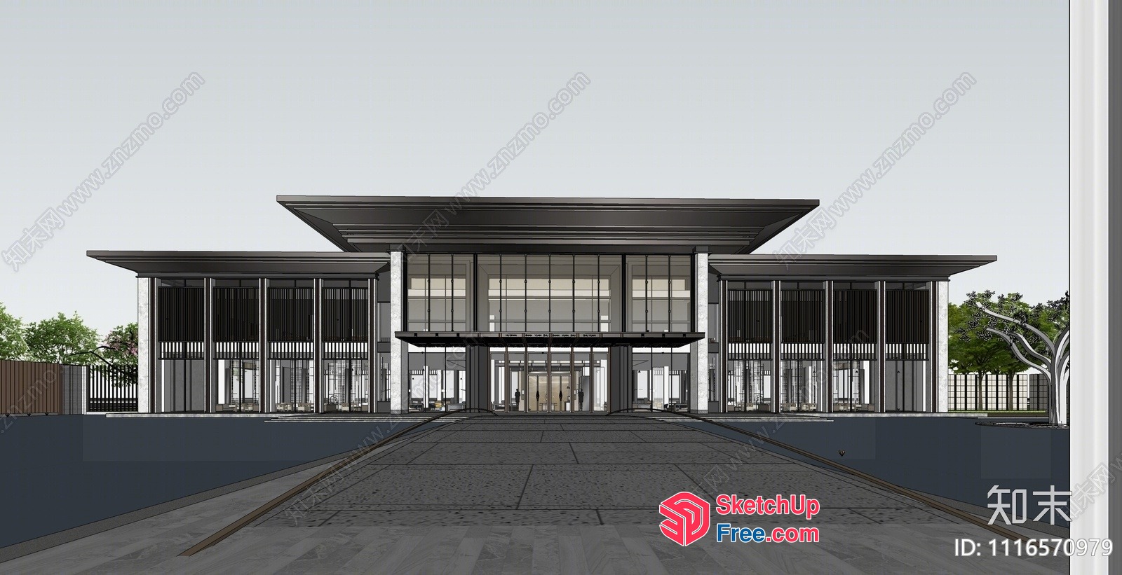Modern Glass Curtain Wall Office Building 3D SketchUp File