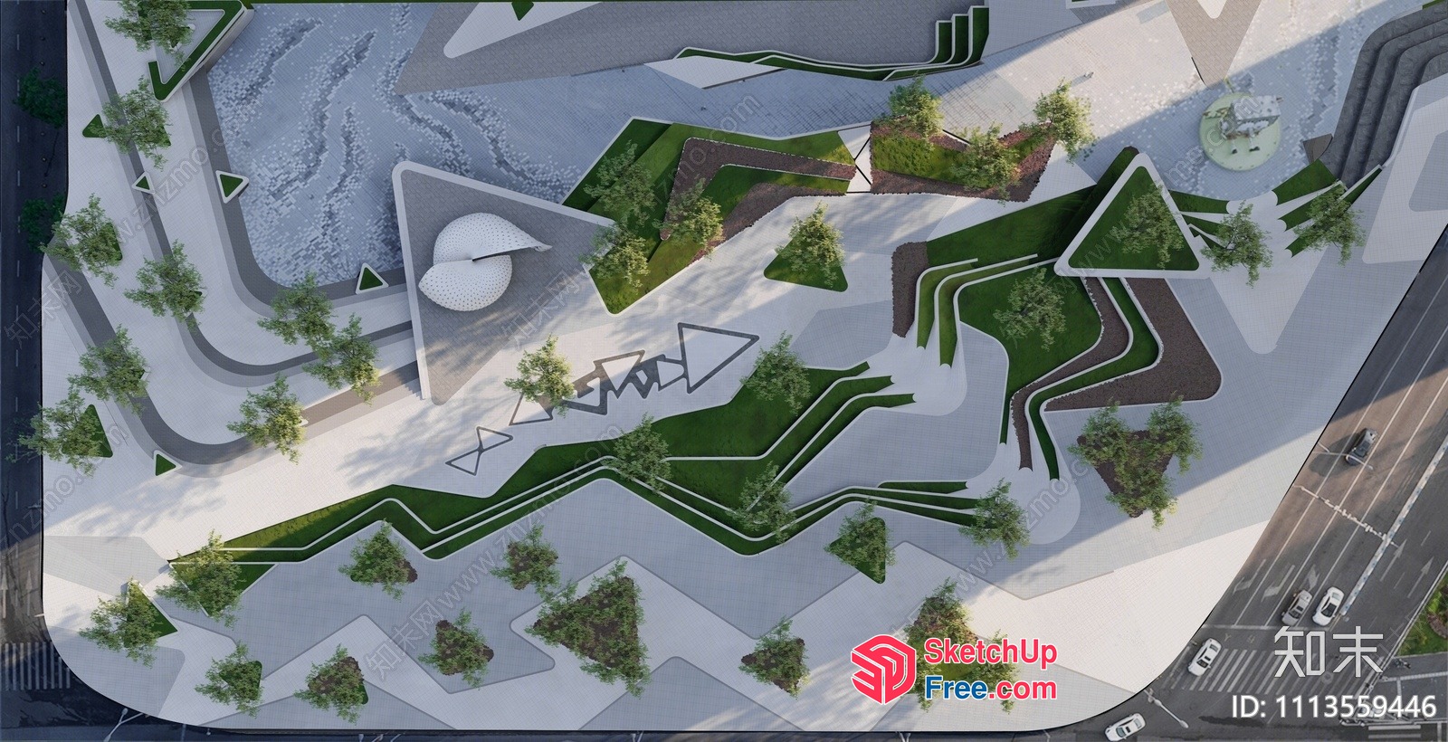 Modern Urban Park Design With Unique Landscaping 3D SketchUp File
