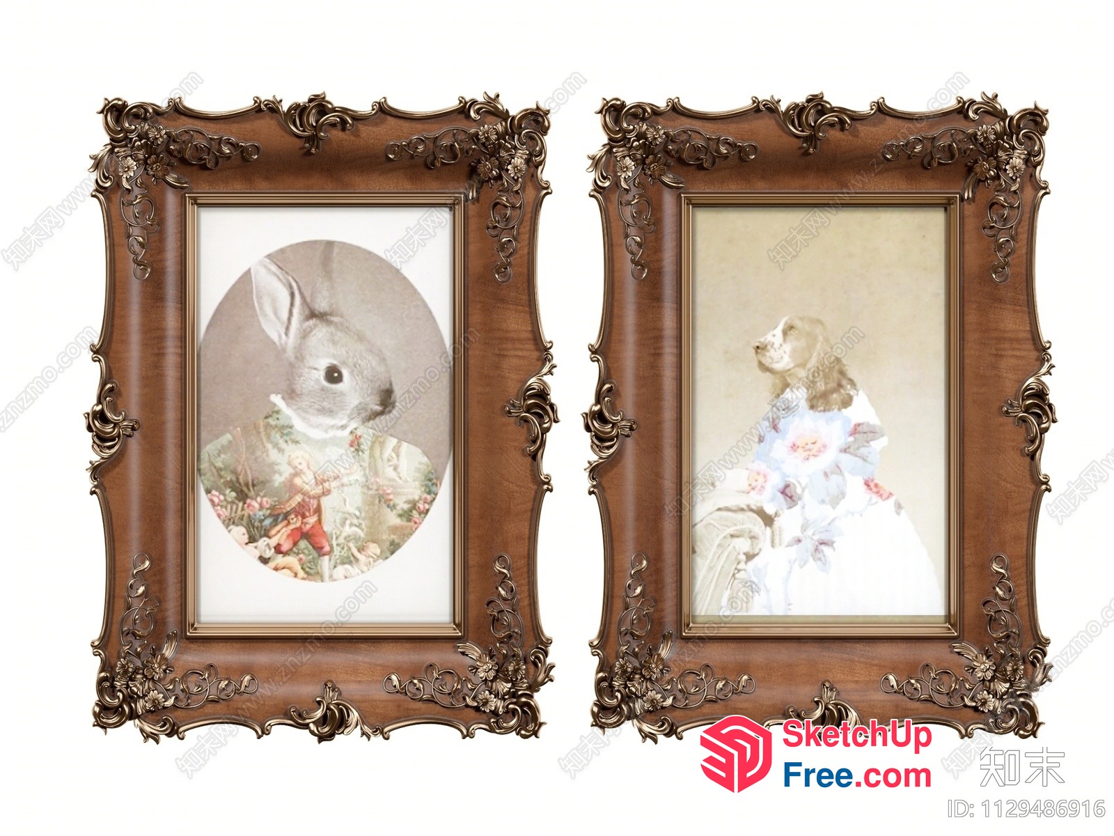 Vintage Ornate Frames Featuring Animal Portraits 3D SketchUp File