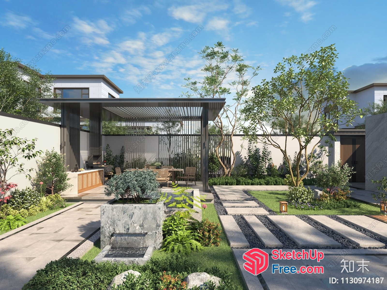 Luxurious Modern Villa With Elegant Outdoor Furniture And Beautiful Garden 3D SketchUp File