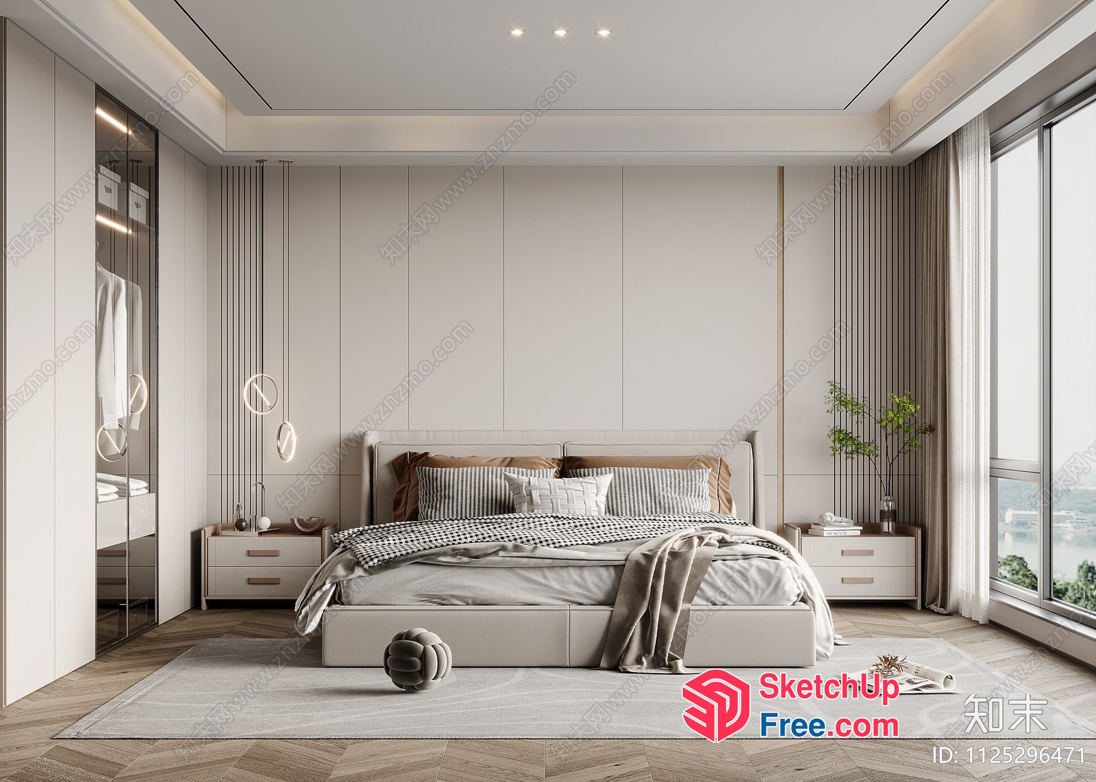 Elegant Modern Minimalist White Bedroom Interior Design 3D SketchUp File