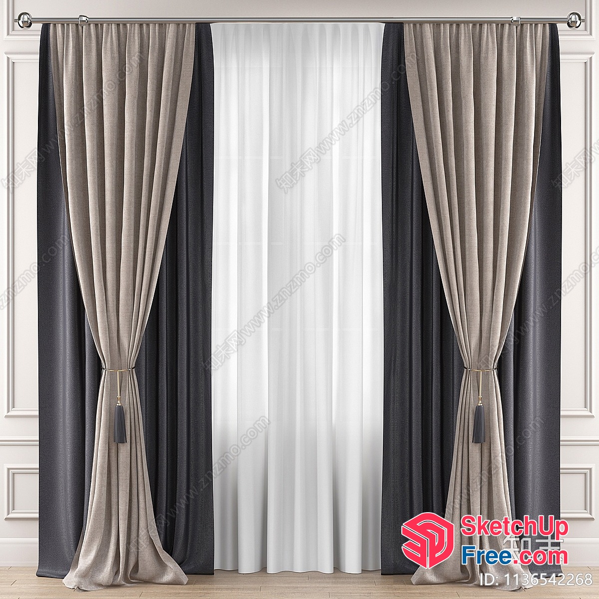 Elegant Curtain Design With Tassels And Metal Rod 3D SketchUp File