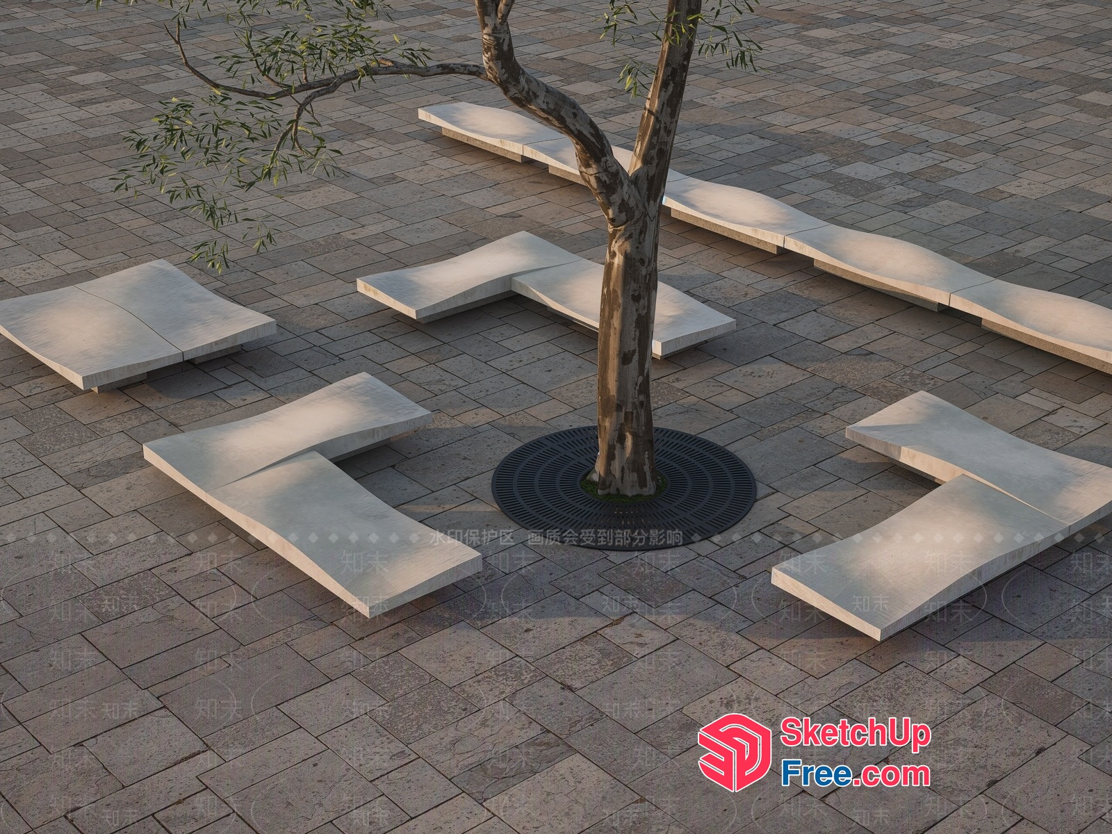 Minimalist Outdoor Seating Arrangement With Tree 3D SketchUp File