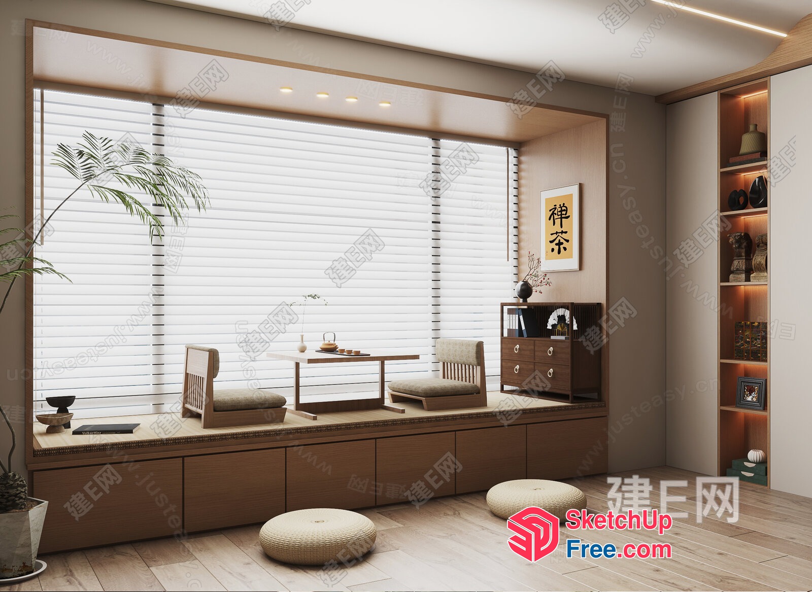 Japanese-Inspired Minimalist Living Room With Natural Light 3D SketchUp File
