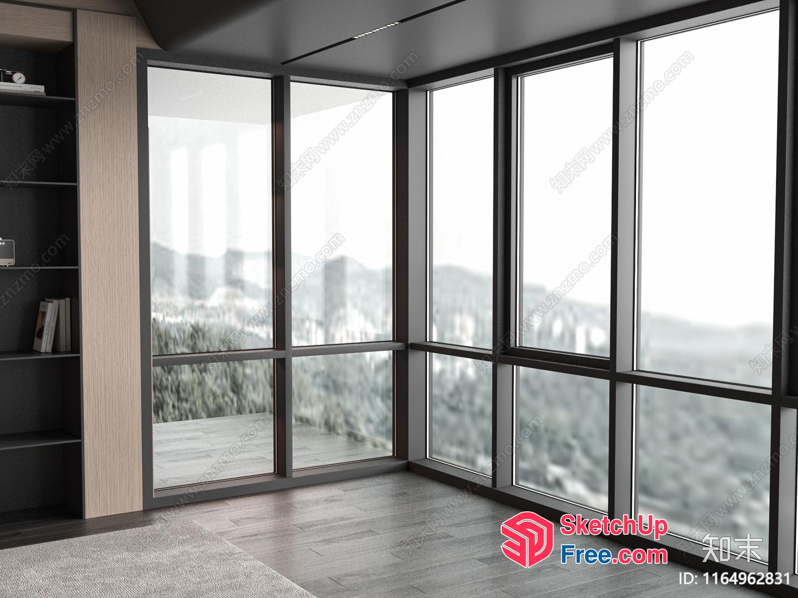 Modern Room With Large Windows And City View 3D SketchUp File