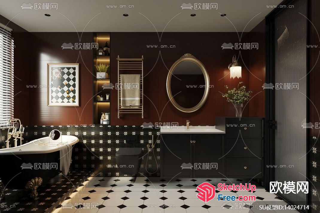 Luxurious Dark Bathroom With Elegant Decor 3D SketchUp File