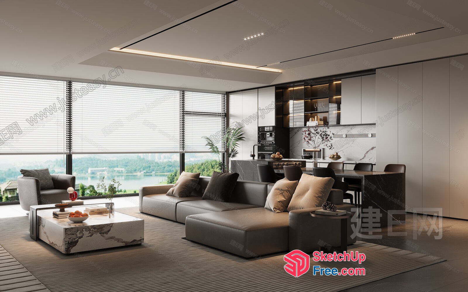 Modern Living Room With Panoramic View 3D SketchUp File