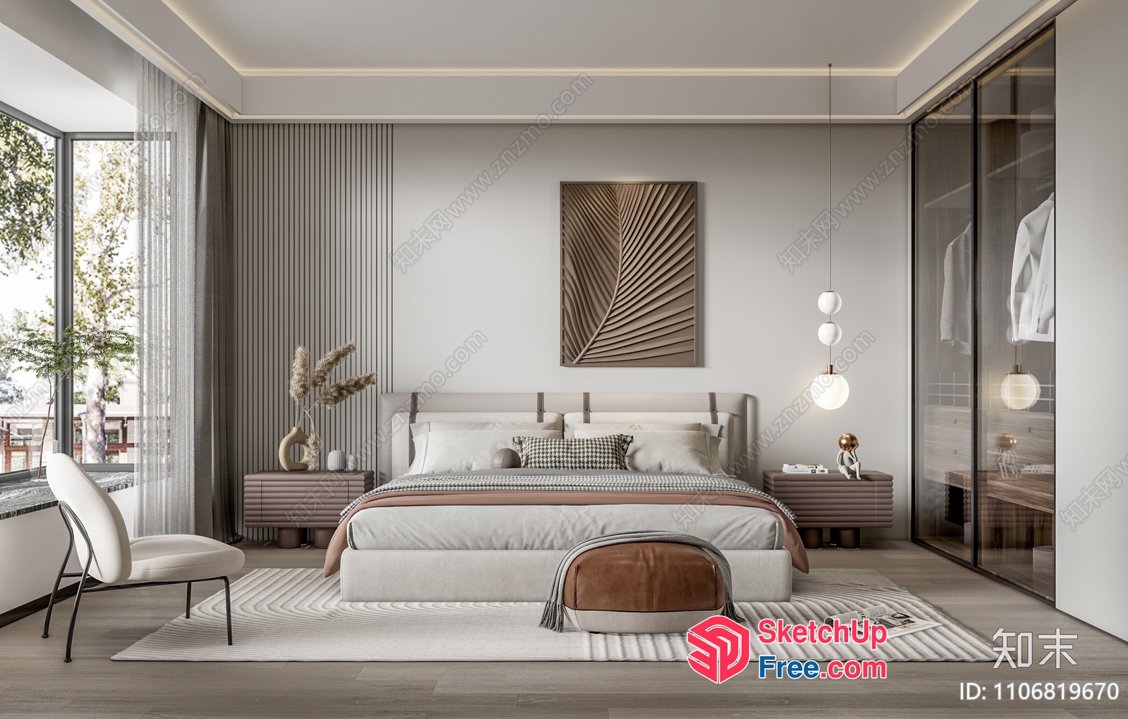 Modern Minimalist Bedroom Design With Neutral Color Scheme 3D SketchUp File