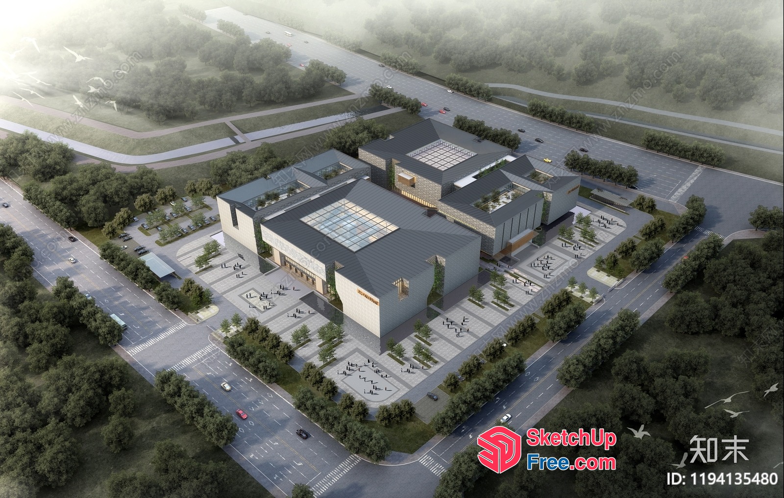 Modern Commercial Building With Glass Curtain Wall 3D SketchUp File
