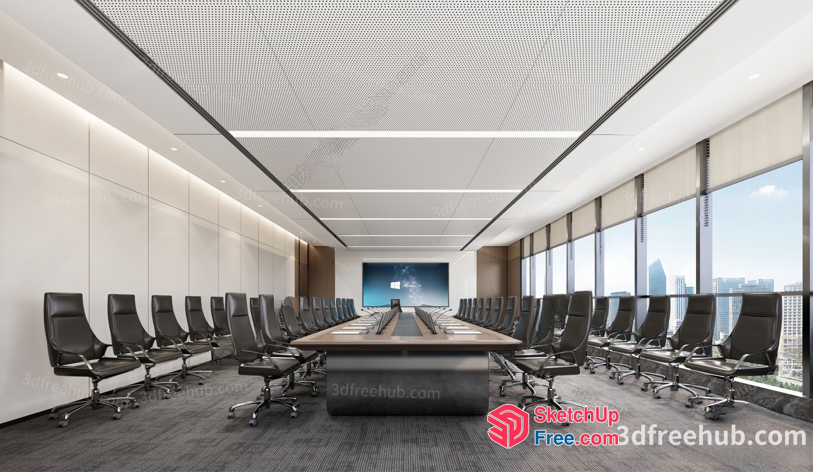 Modern Conference Room With Long Table And Chairs 3D SketchUp File