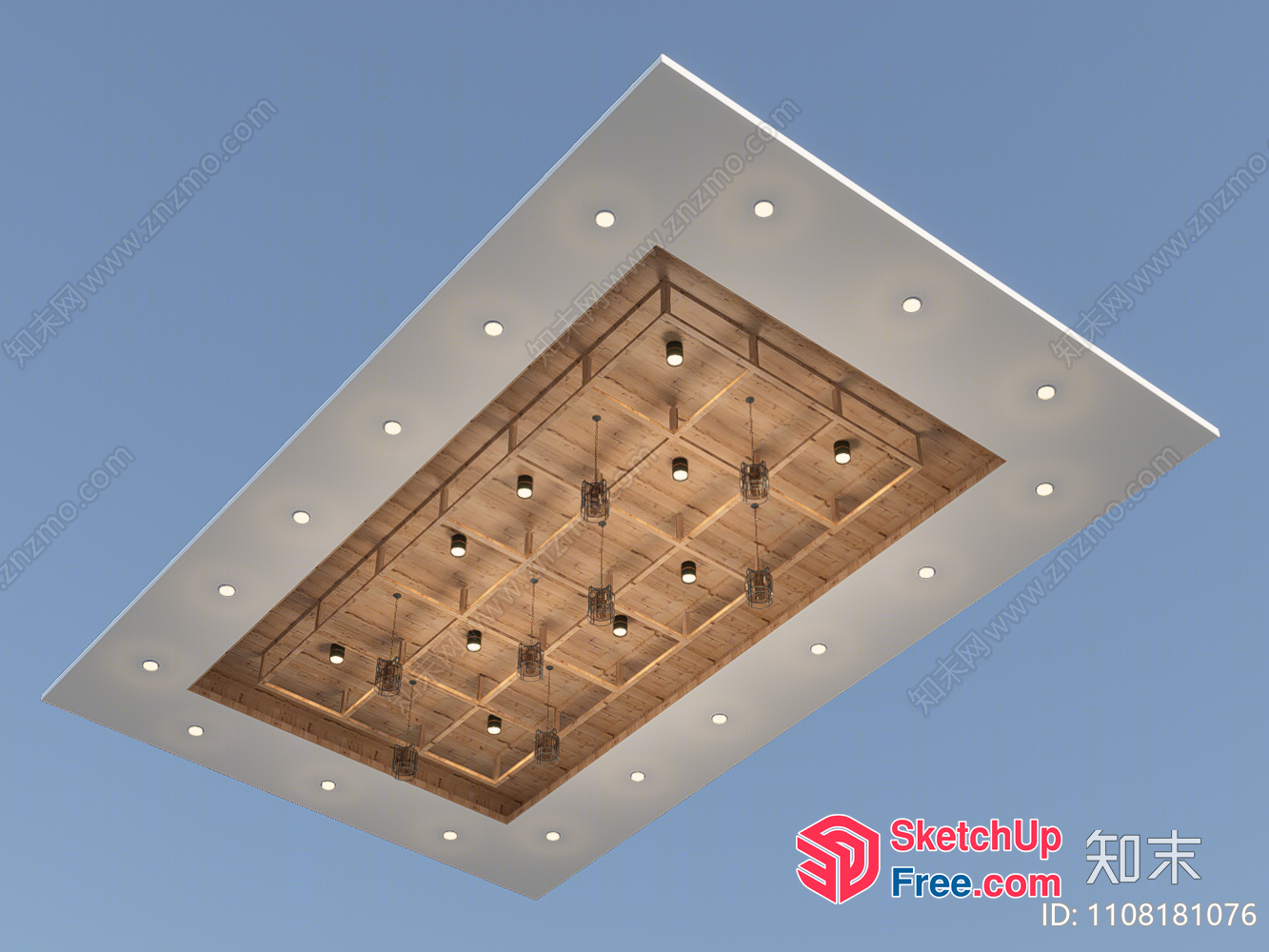 Modern Ceiling With Wood And Light Fixtures 3D SketchUp File