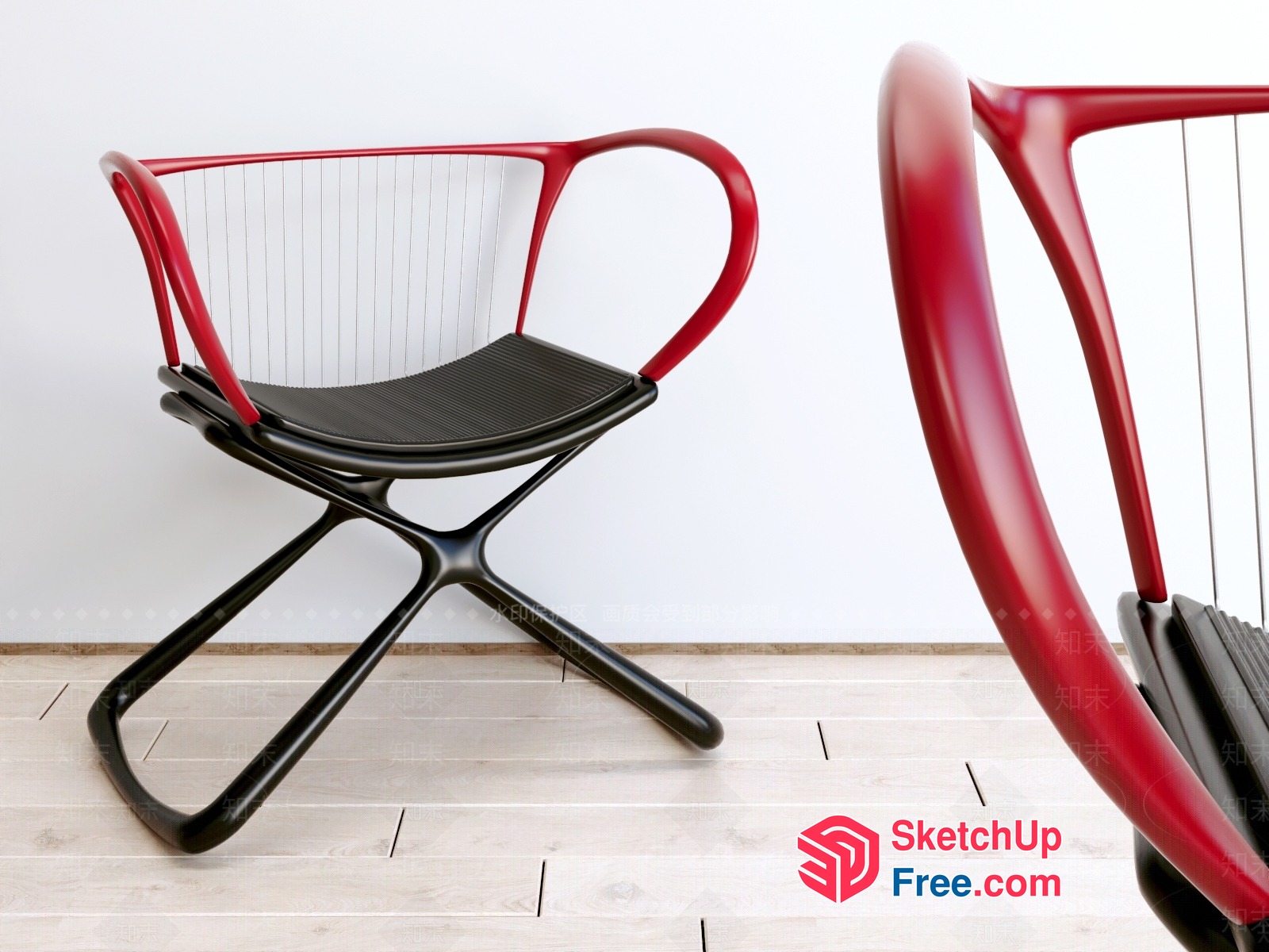 Modern Red And Black Accent Chair 3D SketchUp File