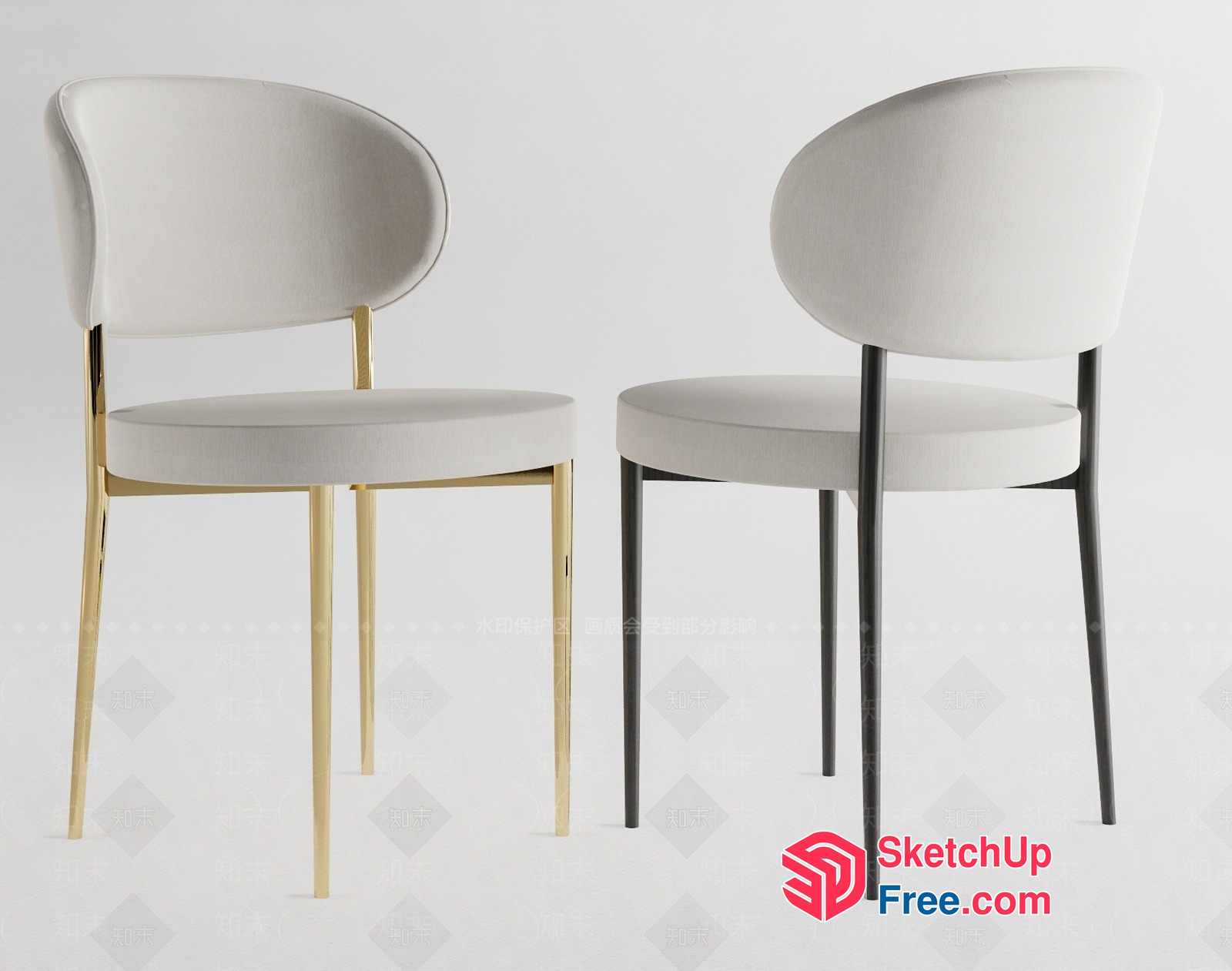 Modern Elegant Chairs With Gold And Silver Legs 3D SketchUp File