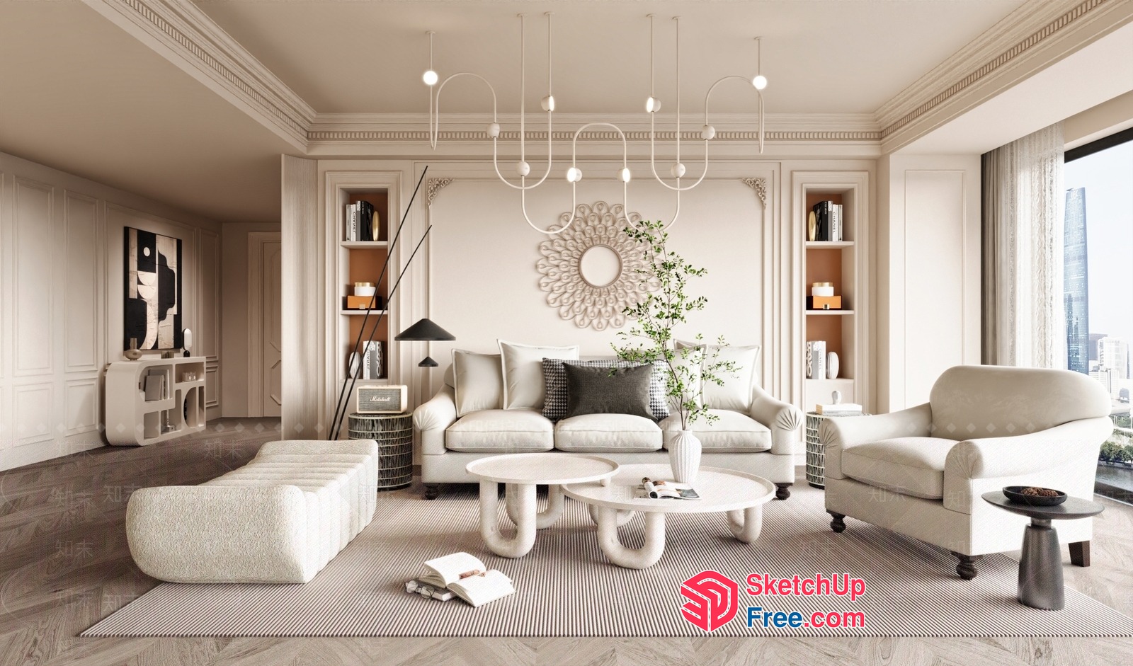 Elegant Creamy European Style Living Room 3D SketchUp File