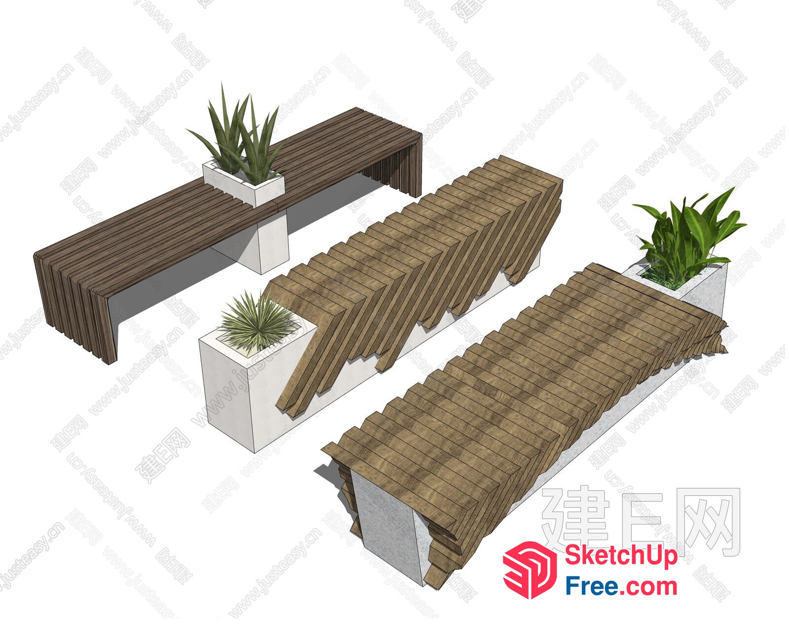 Modern Outdoor Bench With Planters 3D SketchUp File