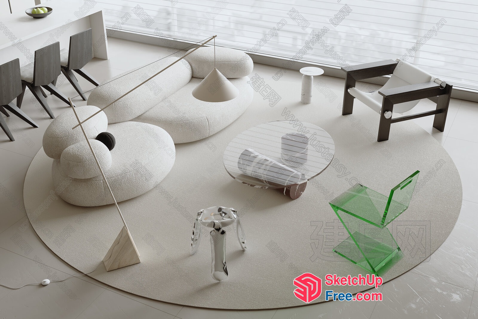 Modern Minimalist White Living Room With Unique Furniture 3D SketchUp File