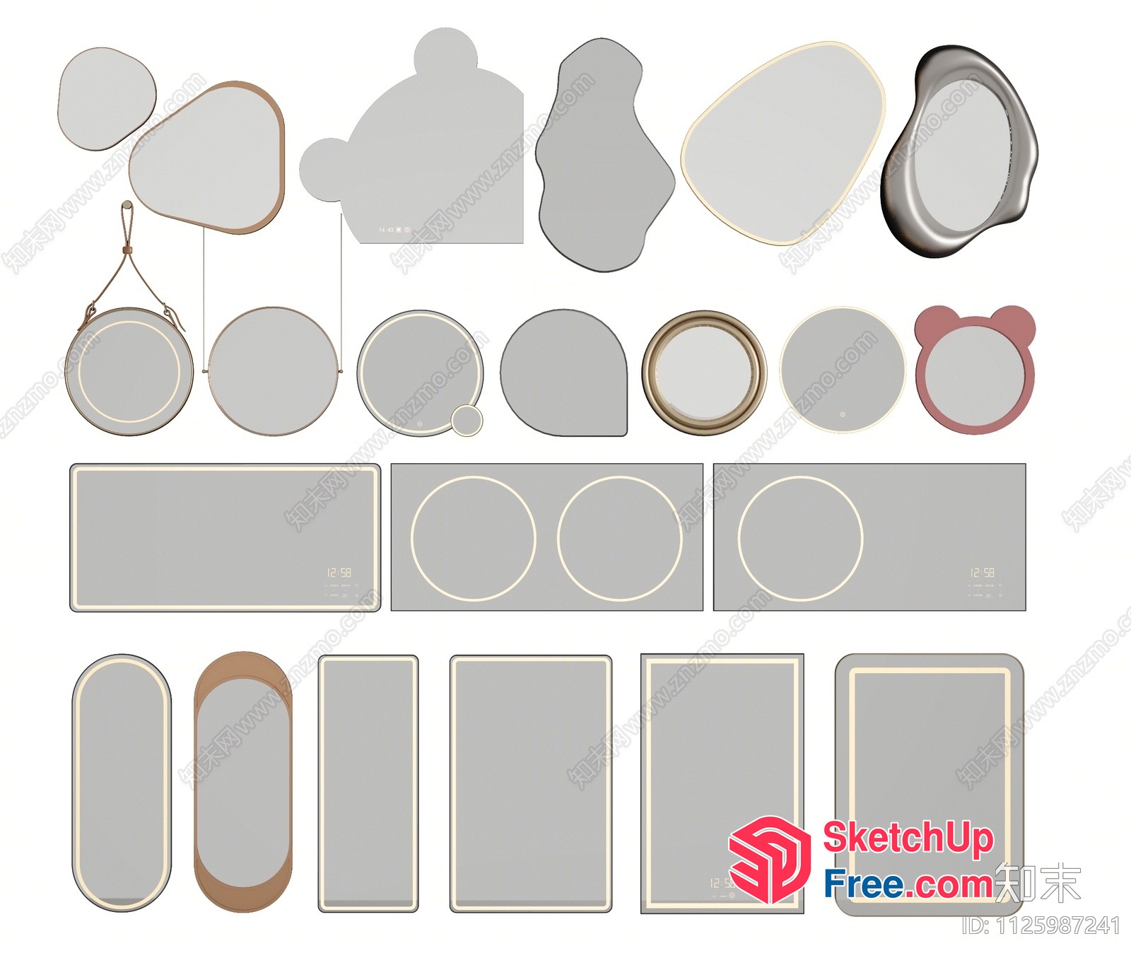 Elegant Contemporary Mirrors In Various Shapes 3D SketchUp File