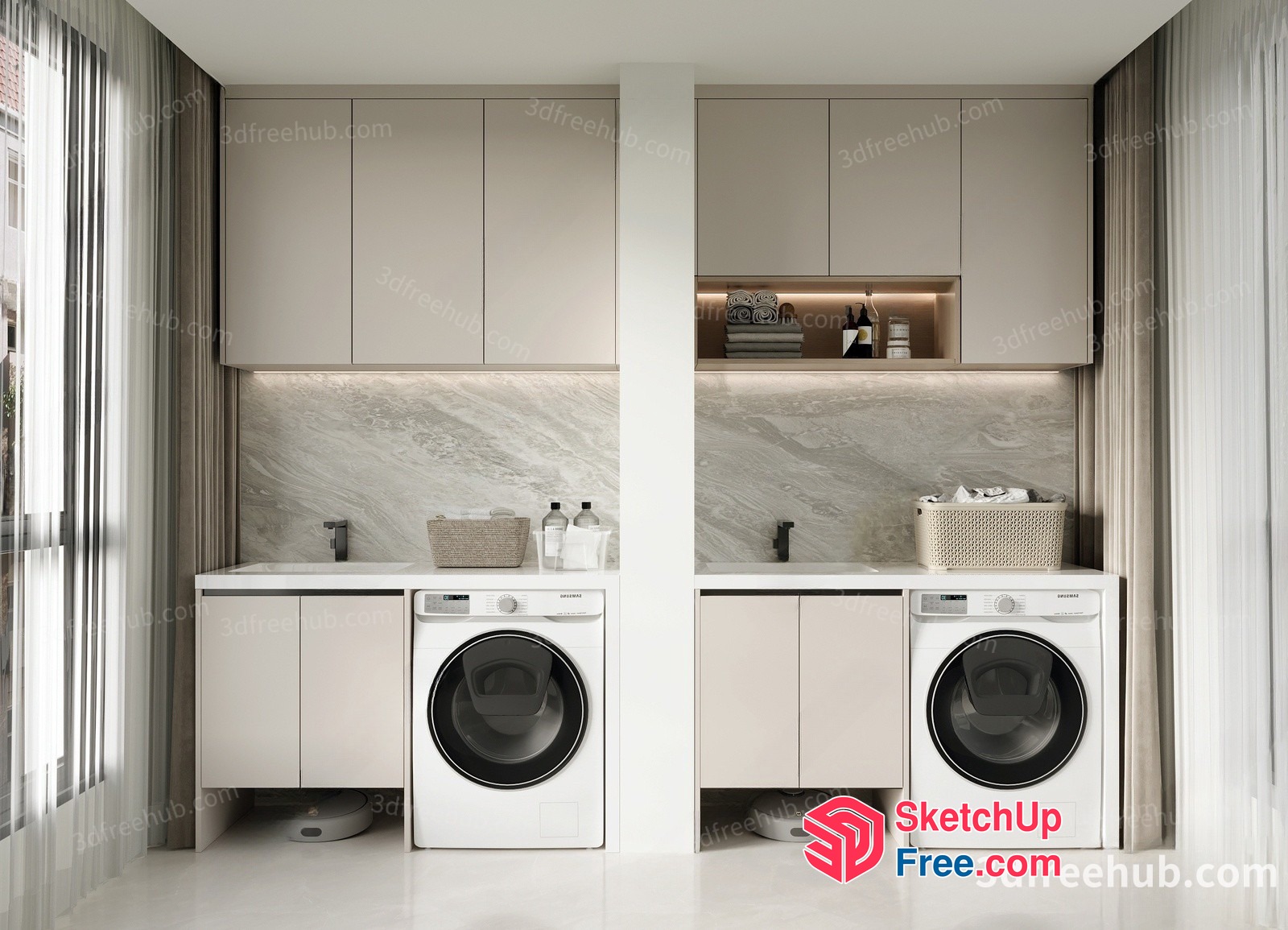 Modern Laundry Room With Dual Washers And Dryers 3D SketchUp File