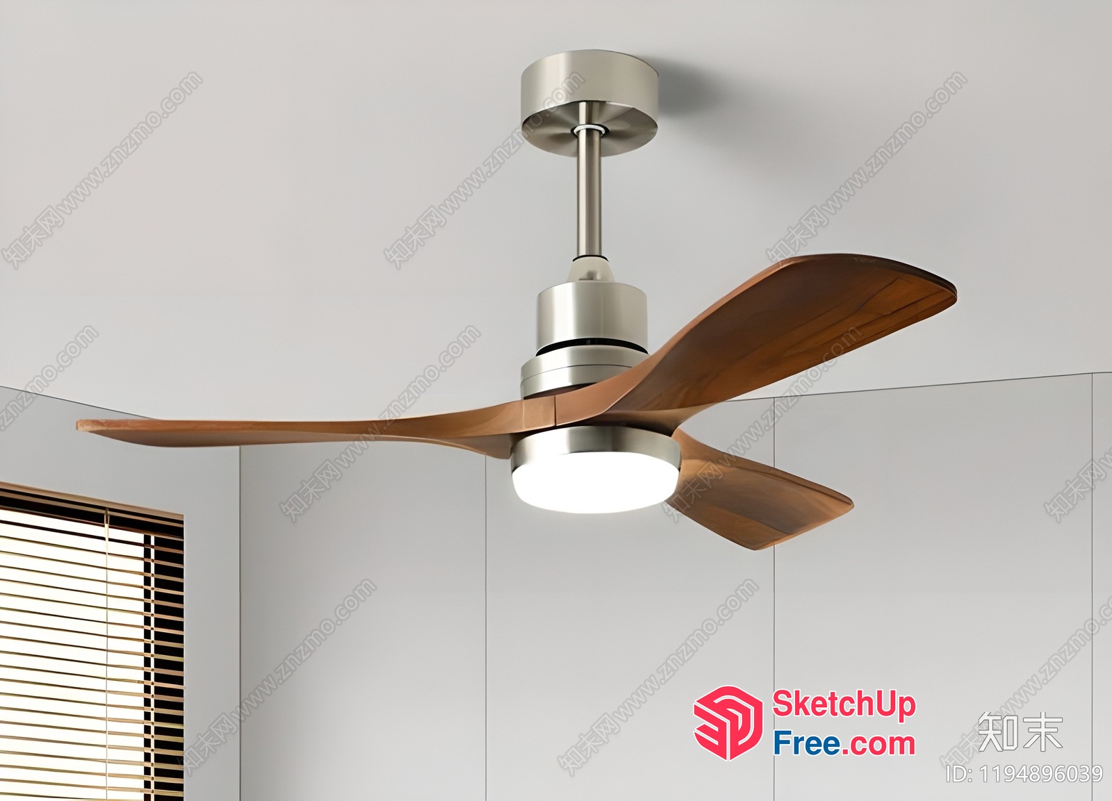 Modern Ceiling Fan With Wooden Blades And Light 3D SketchUp File