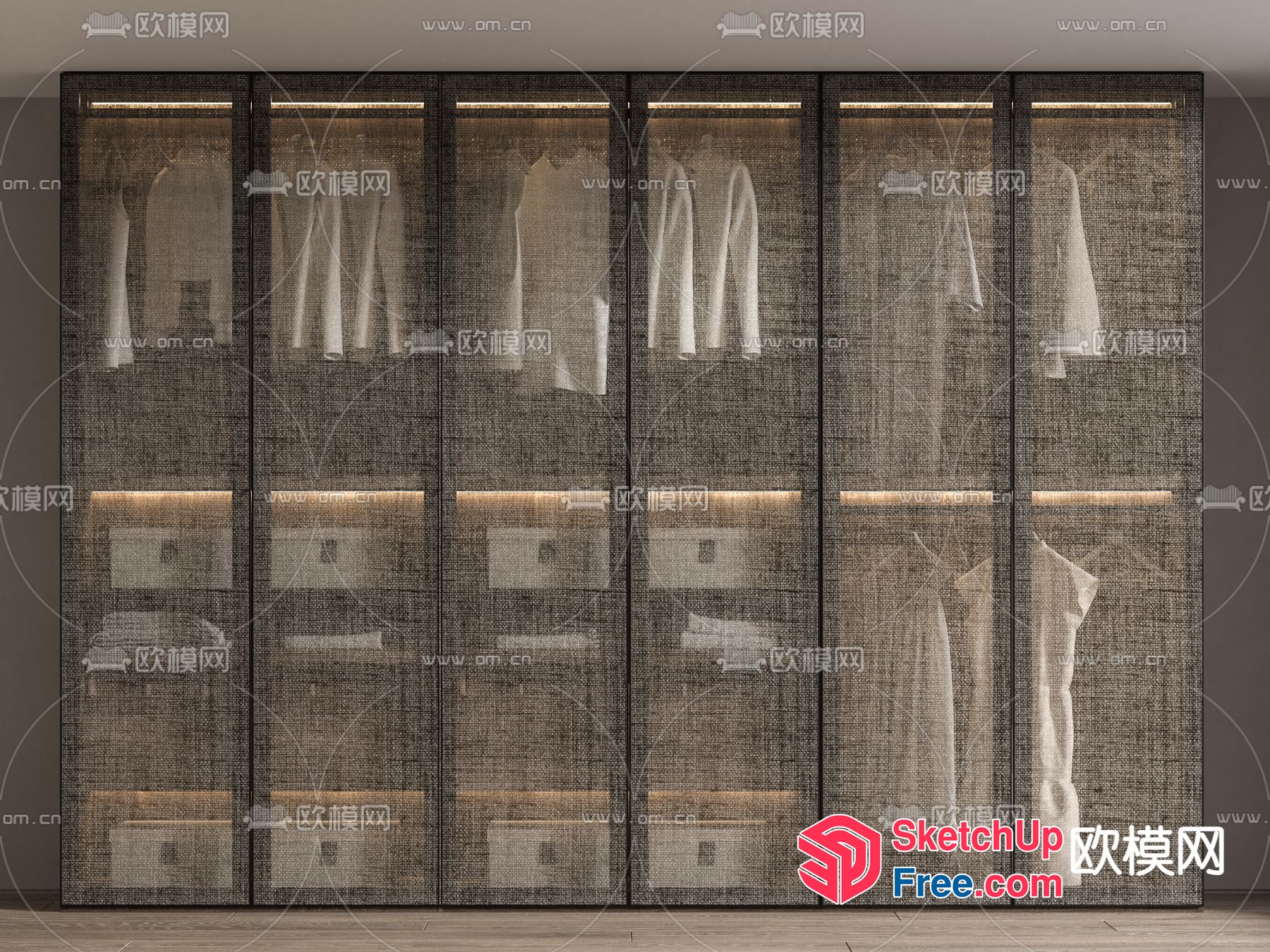 Modern Wardrobe With Glass Doors And Built-In Lighting 3D SketchUp File
