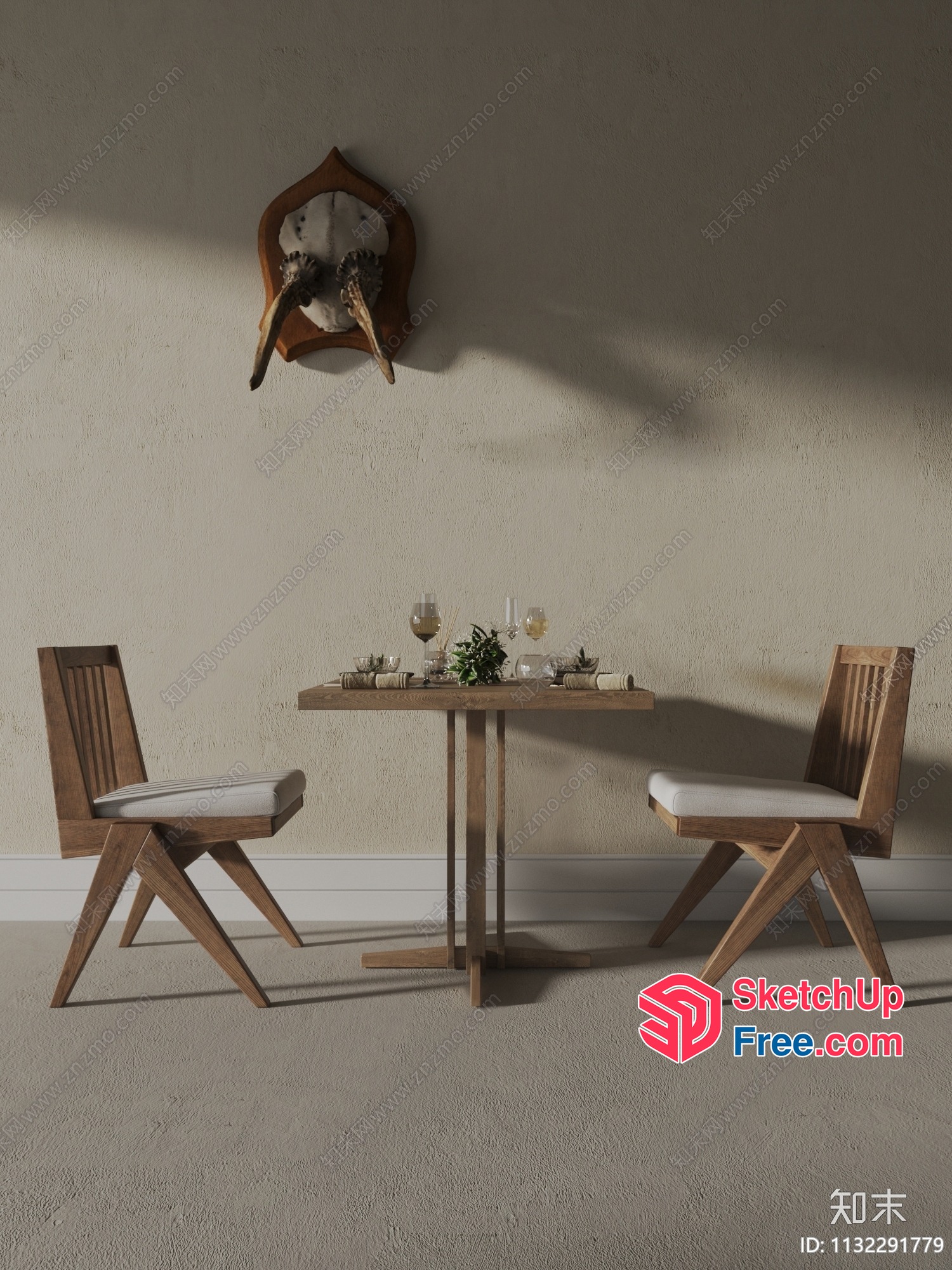 Modern Dining Area With Vintage-Style Table And Chairs 3D SketchUp File