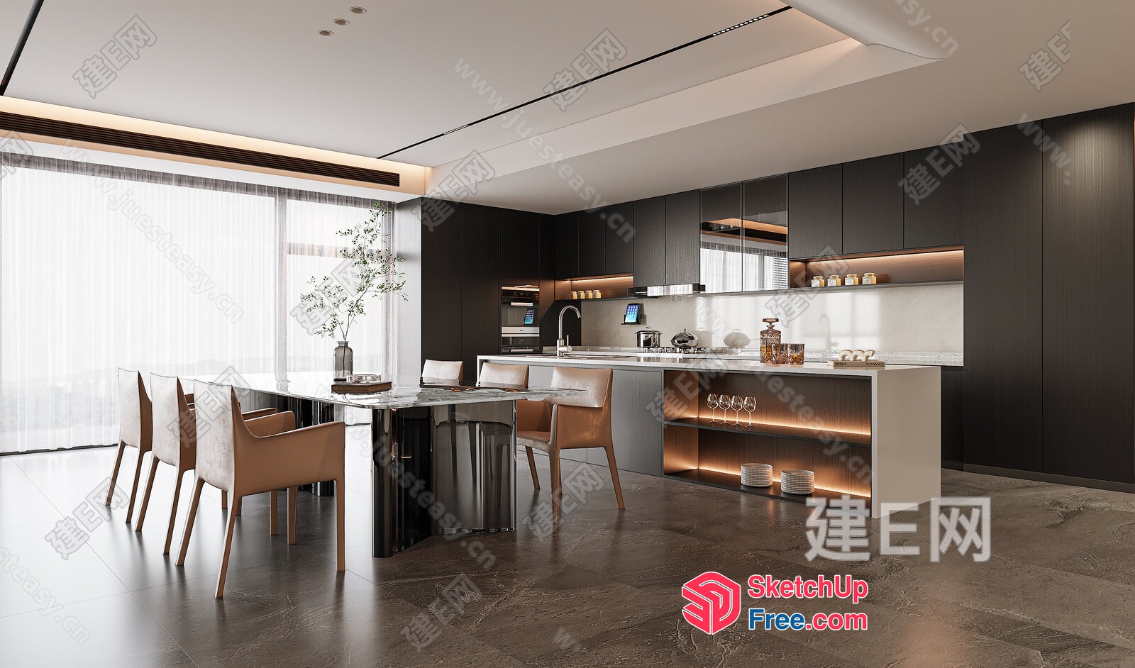 Modern Kitchen And Dining Area With Sleek Design 3D SketchUp File