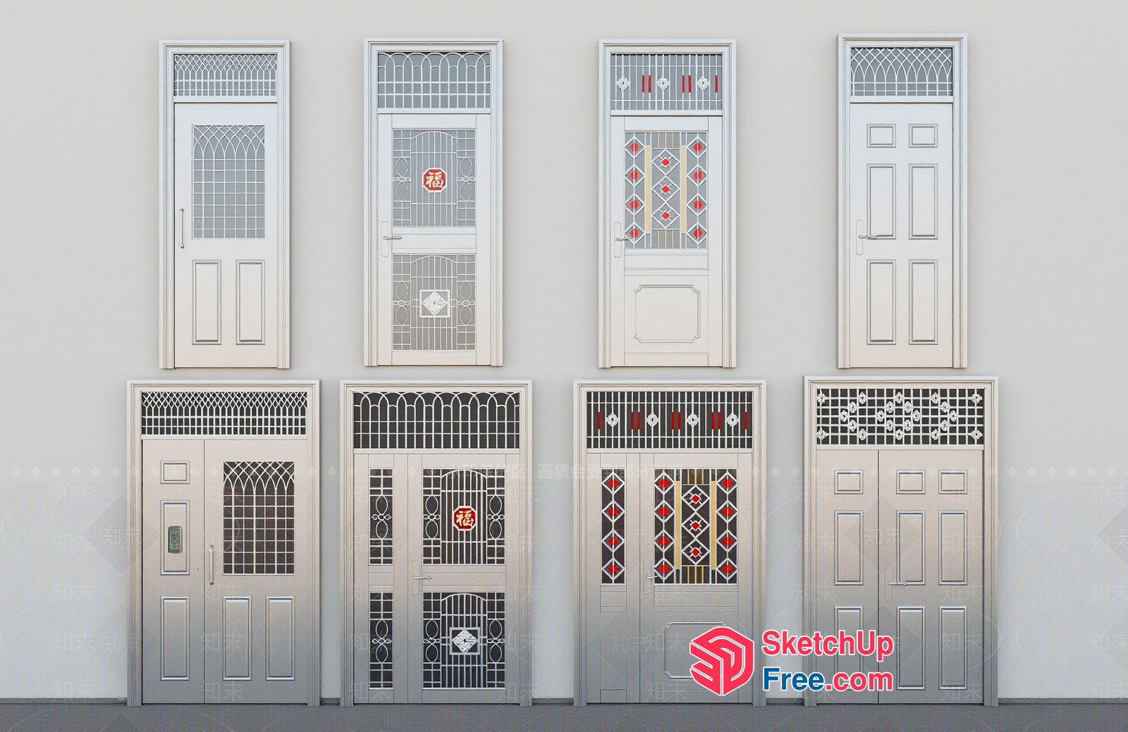 Elevator Doors With Ornate Glass Panels 3D SketchUp File