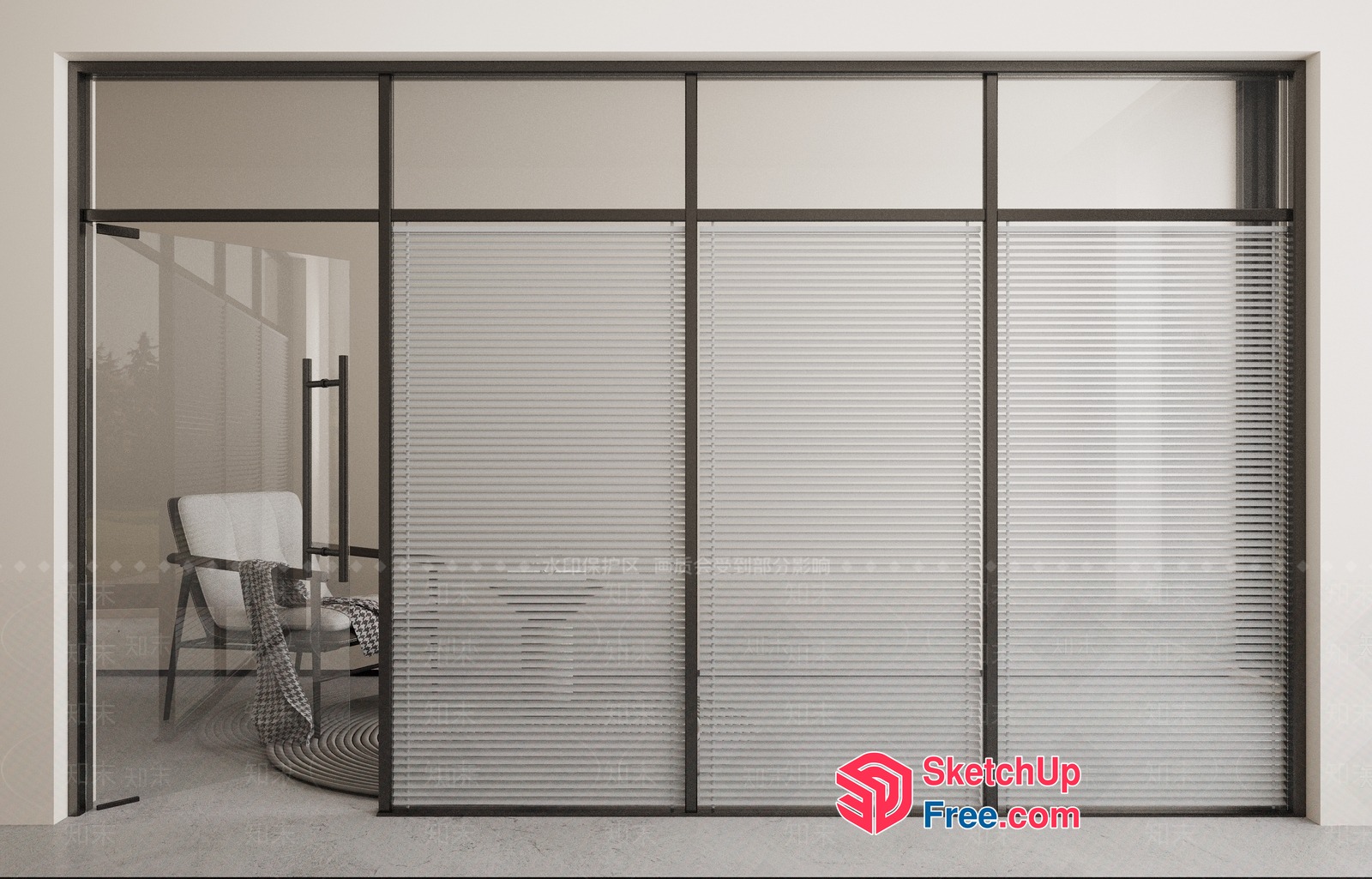 Modern Glass Partition Wall With Blinds 3D SketchUp File
