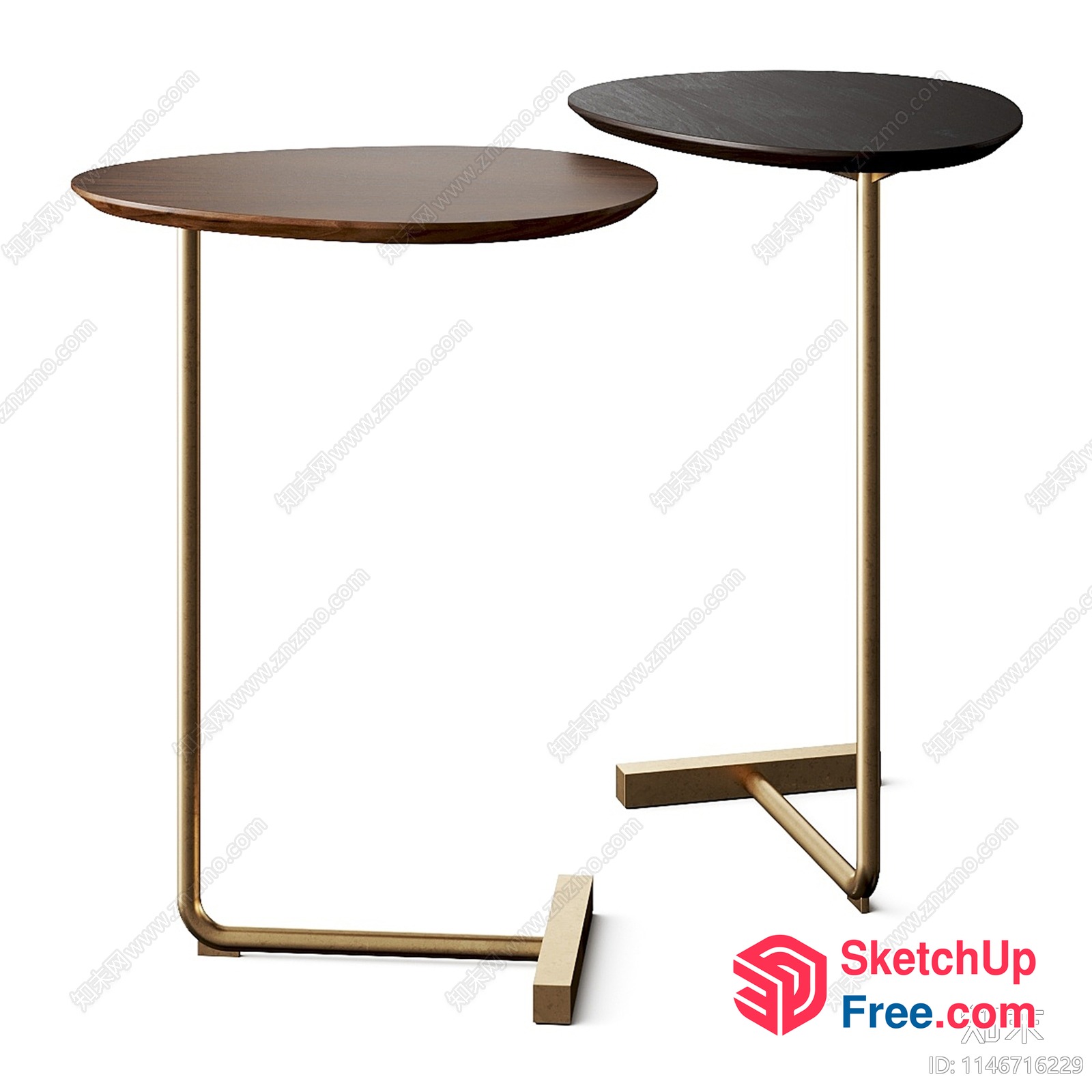 Two Dark Wood Side Tables With Gold Legs 3D SketchUp File