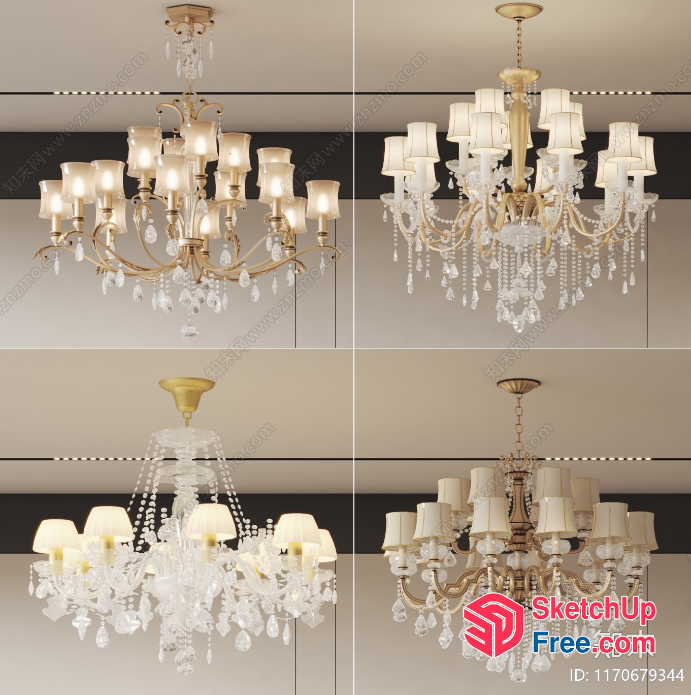 Elegant Crystal Chandeliers In Various Styles 3D SketchUp File