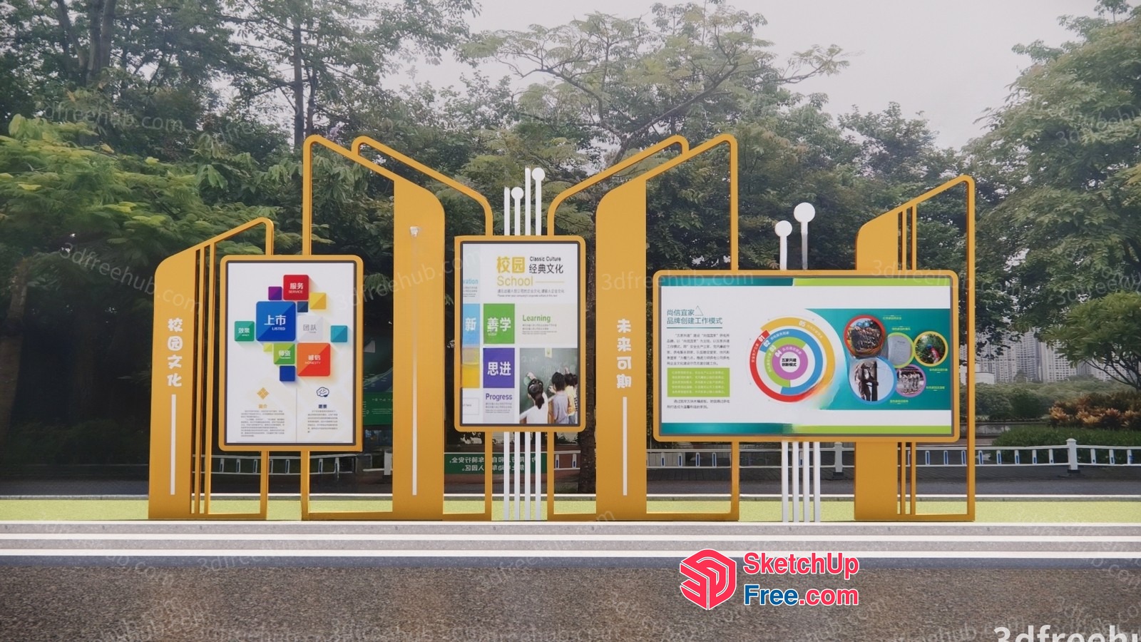 Yellow Metal Framework With Colorful Infographics 3D SketchUp File